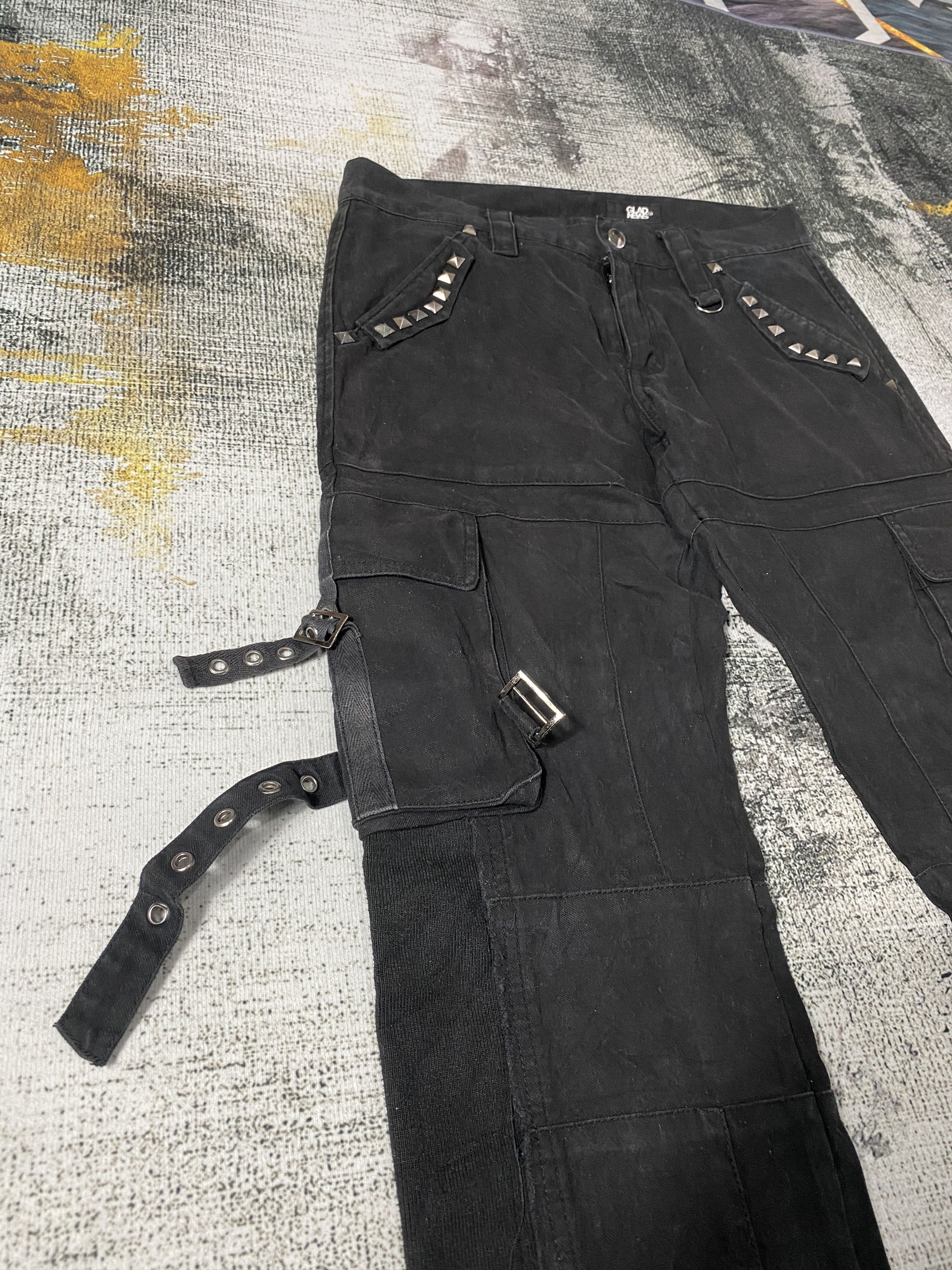 Japanese Brand × Vintage Japanese Flare Black Cargo Pants Multi Pocket Bondage Size US 30 / EU 46 - 12 Thumbnail