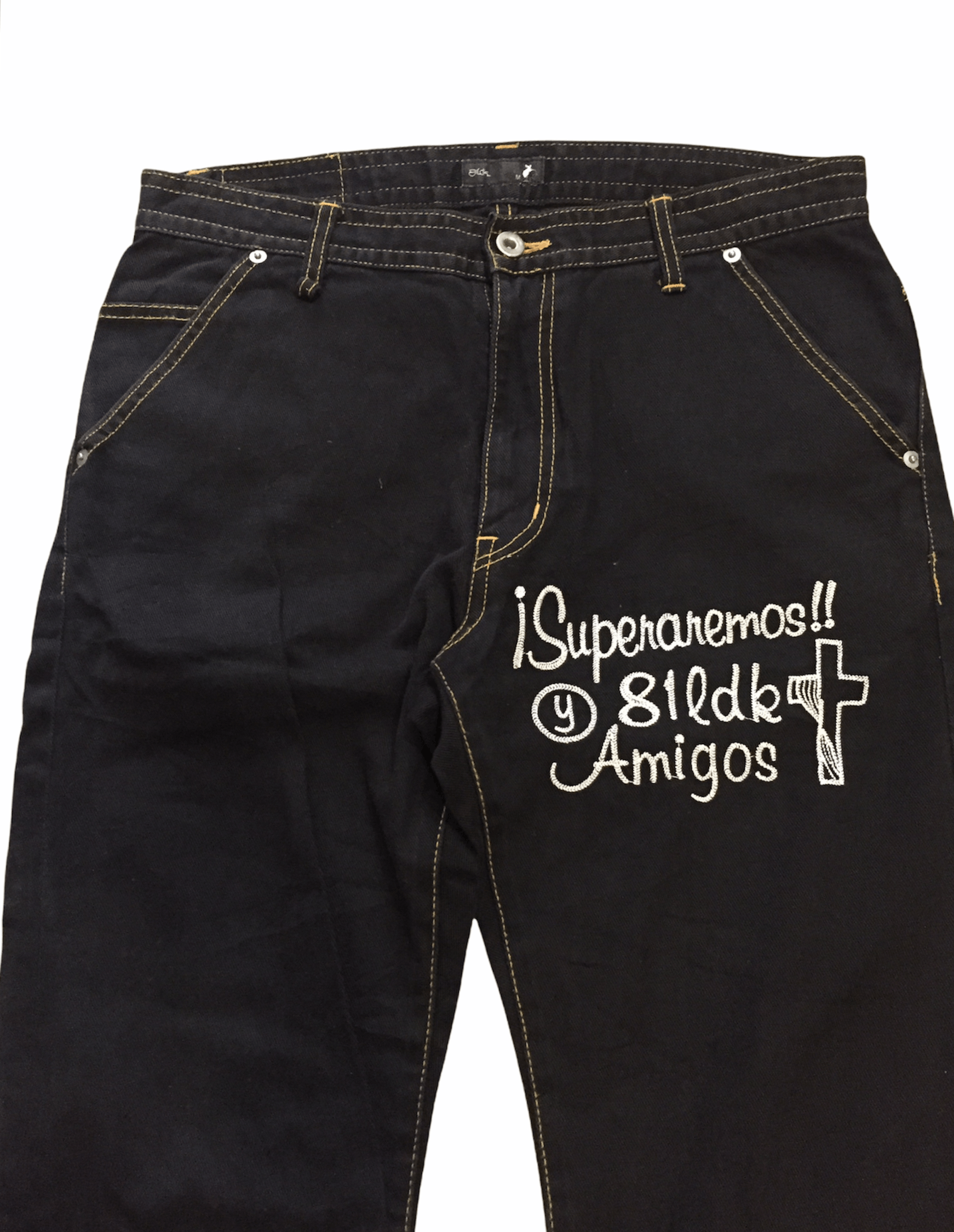 20471120 81LDK poem chain stitch cross pants Size US 32 / EU 48 - 1 Thumbnail