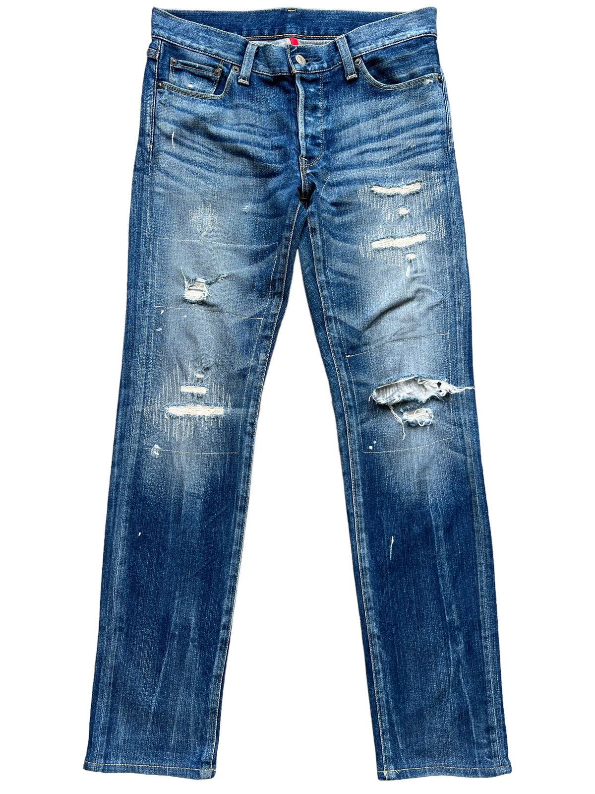 Uniqlo UJ Japan Distressed Ripped Faded Denim Jeans 31x31