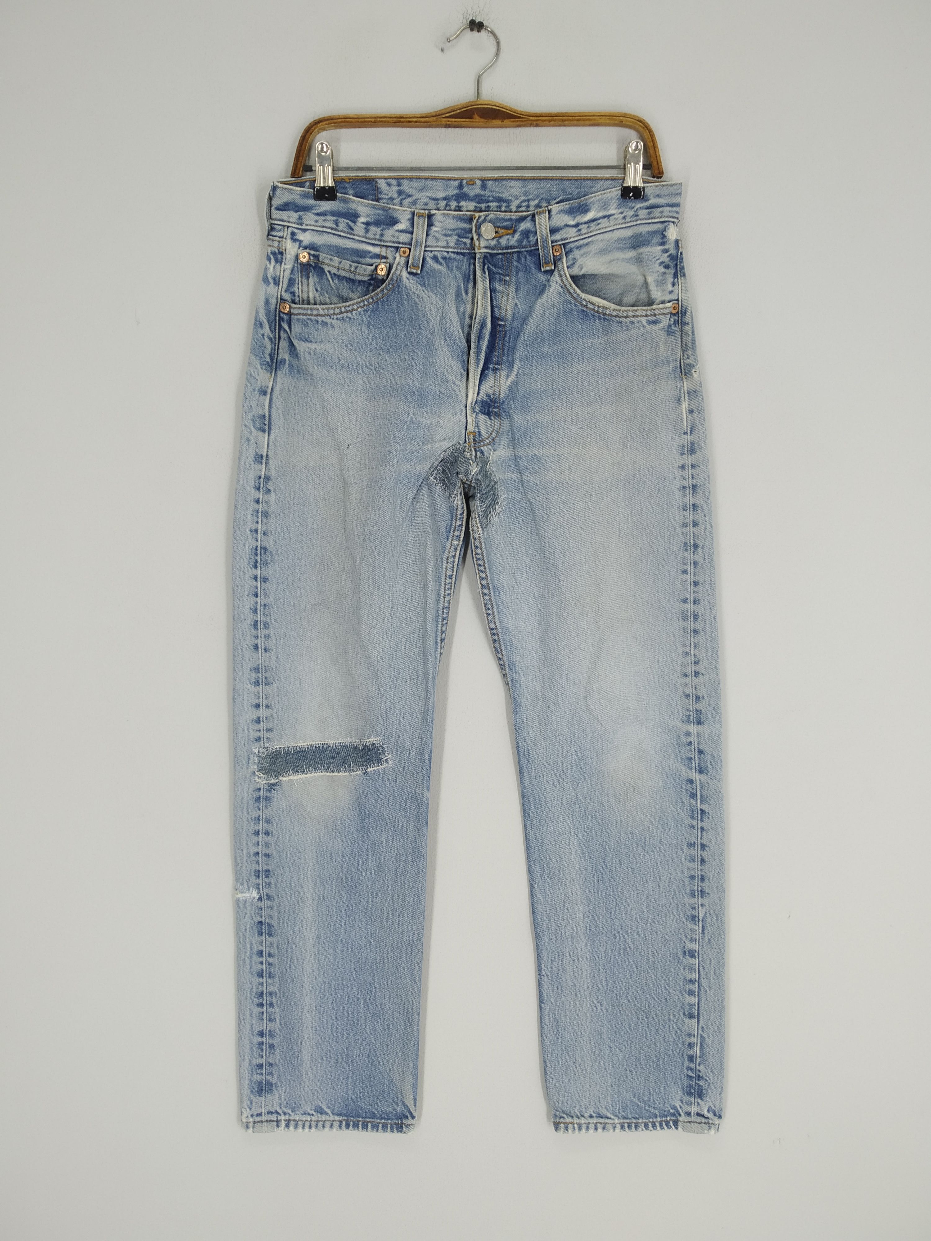 image of Distressed Denim x Levis Vintage 90's Levi's 501 Stone Wash Reconstruct Denim Jeans in Blue (Size 3