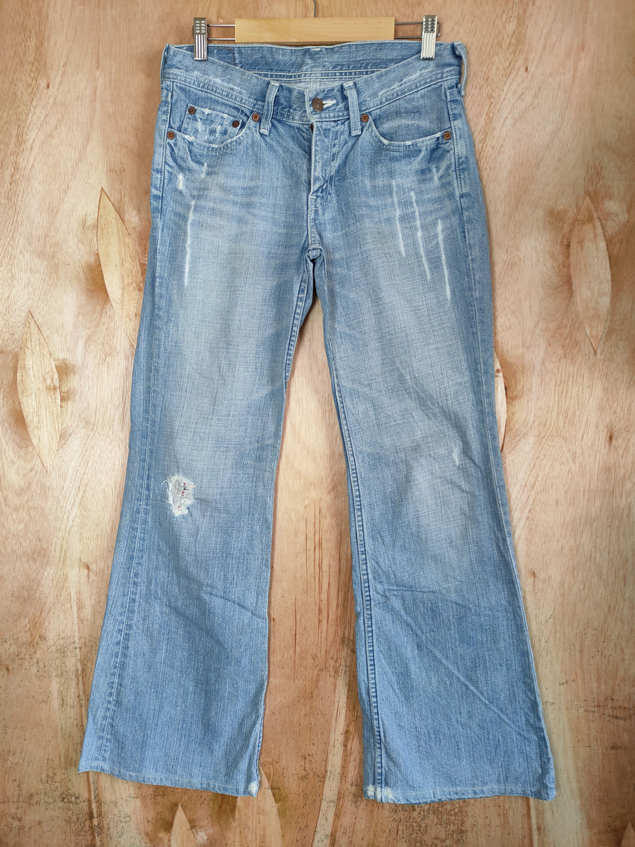 Levi's Vintage Clothing LEVI'S FLARE FADED DISTRESSED DENIM FLARE JEANS Size US 29 - 1 Thumbnail