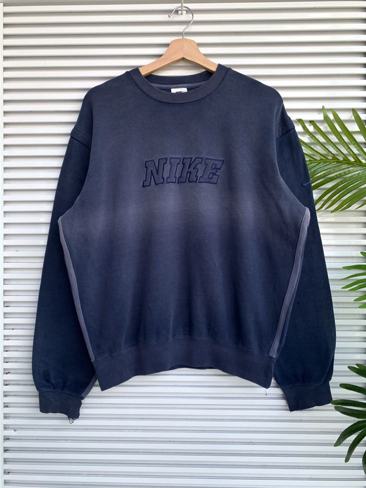 Vintage 90's Nike Center Swoosh Spell Out Sunfaded Navy Blue on sale Crewneck