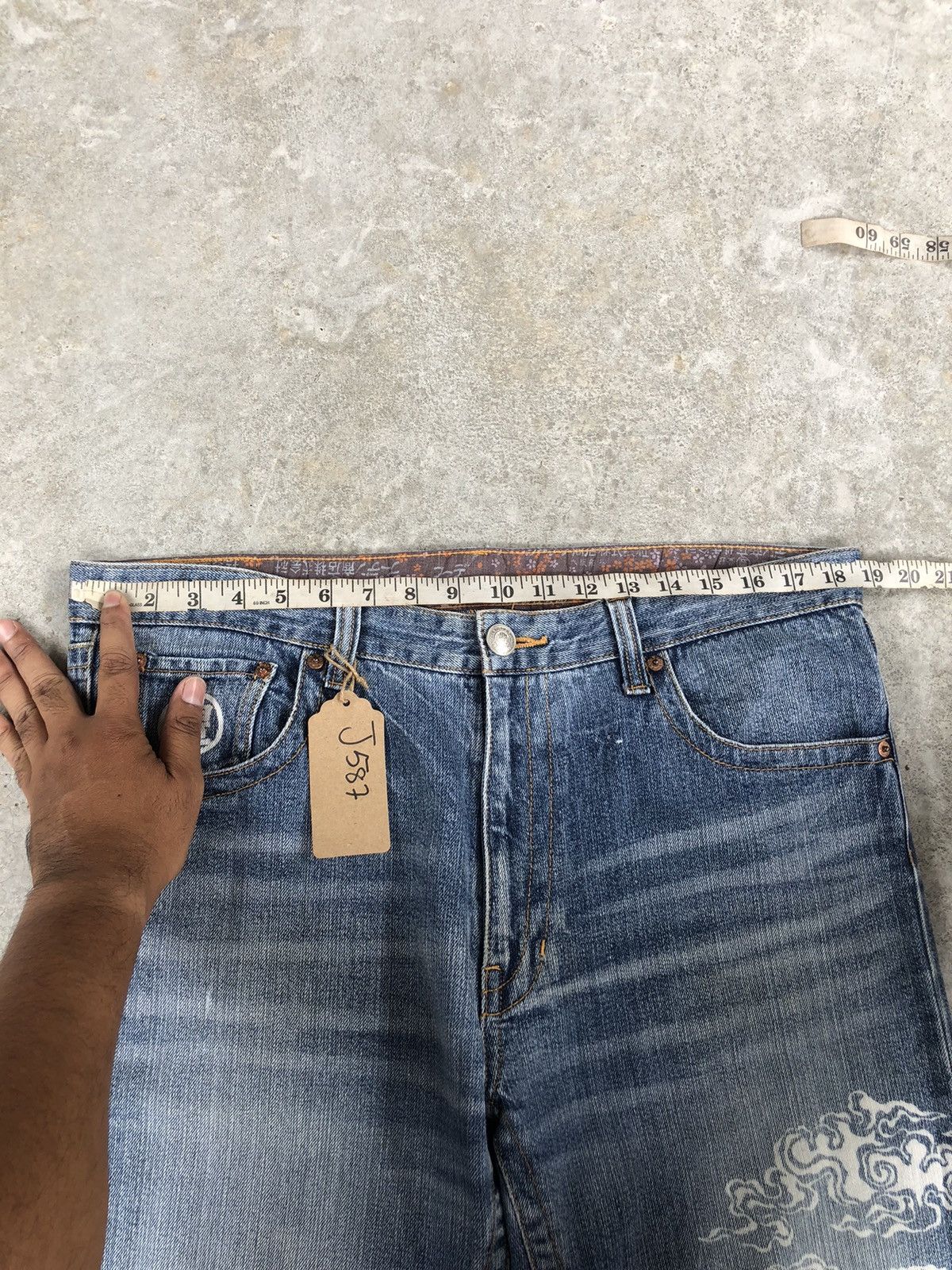 Karakuri Tamashii Japanese Ruden Distressed Jeans Art Denim Size US 37 - 18 Thumbnail