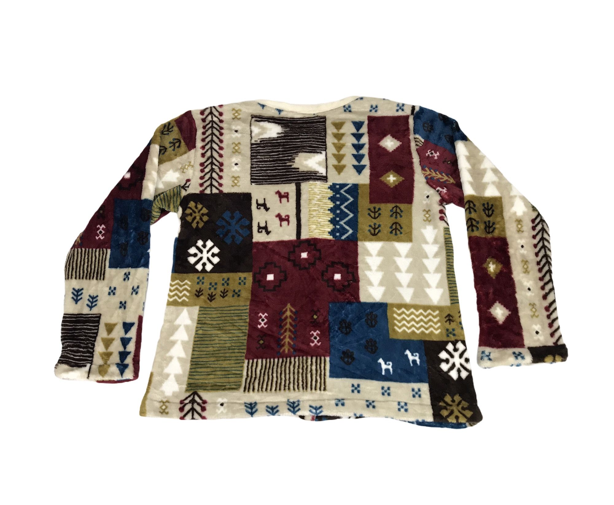 Japanese Brand Vintage Style Patchwork Printed Fleece Plaid Check Jacket Size M / US 6-8 / IT 42-44 - 2 Thumbnail