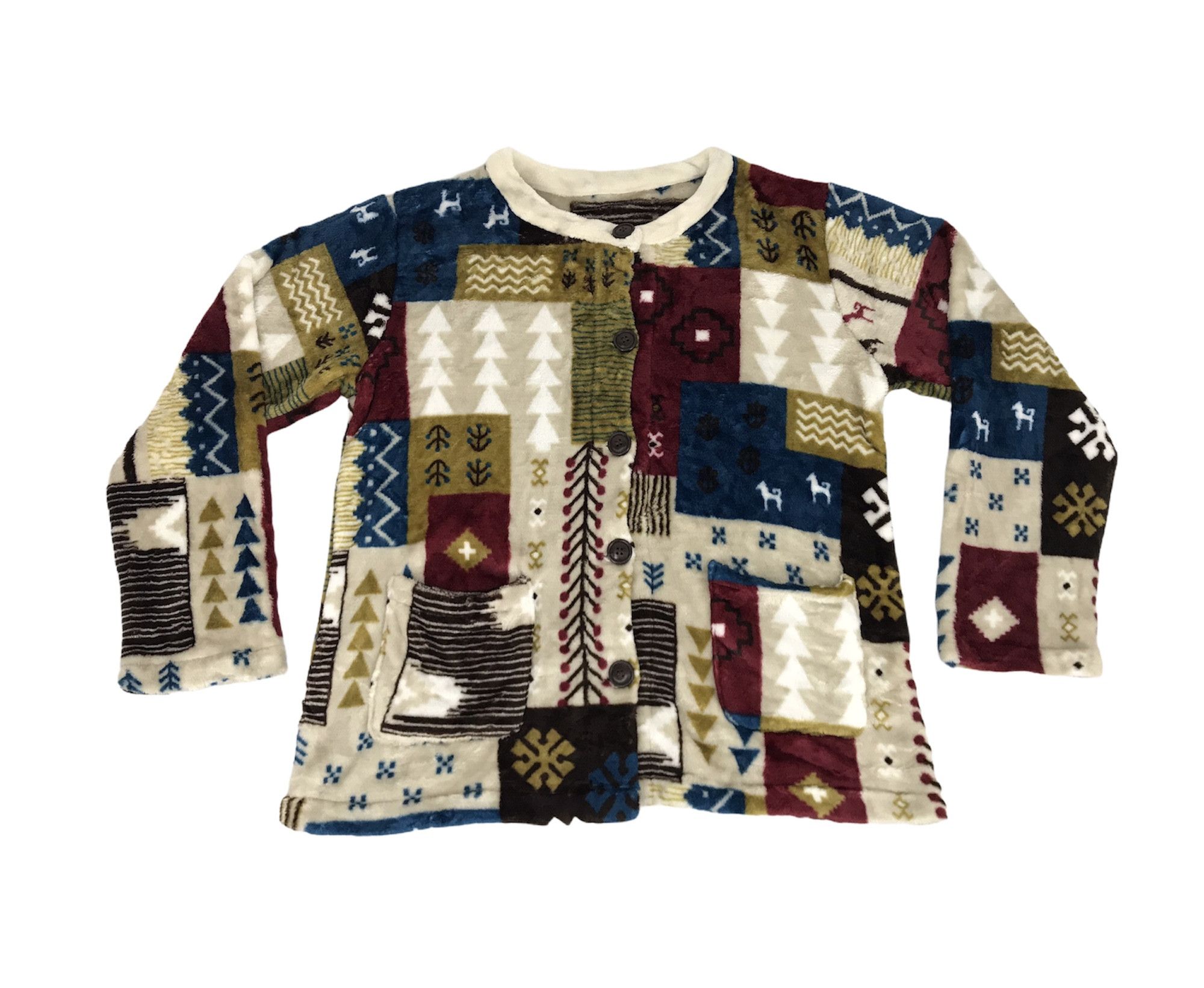 Vintage Style Patchwork Printed Fleece Plaid Check Jacket