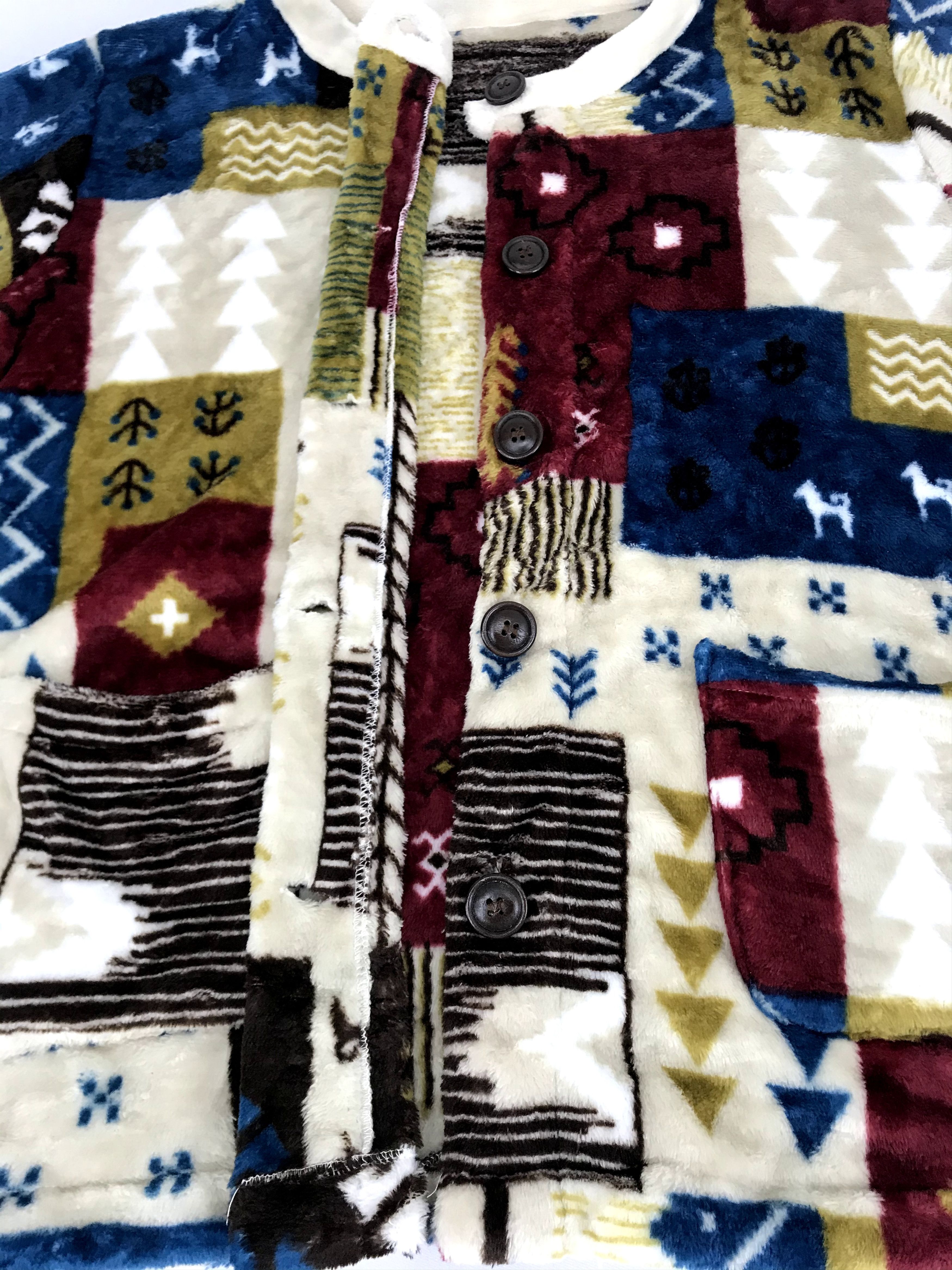 Japanese Brand Vintage Style Patchwork Printed Fleece Plaid Check Jacket Size M / US 6-8 / IT 42-44 - 4 Thumbnail