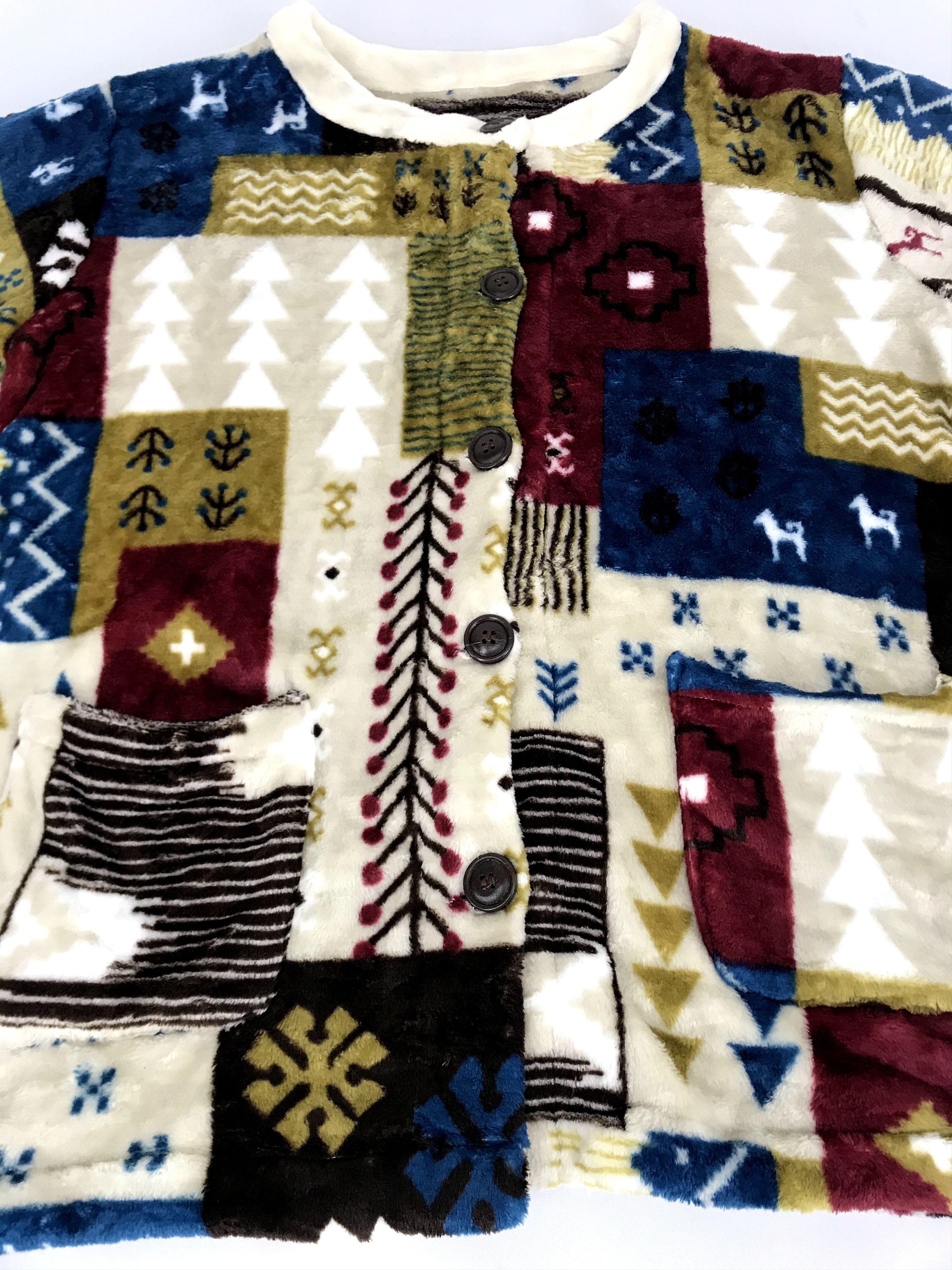 Japanese Brand Vintage Style Patchwork Printed Fleece Plaid Check Jacket Size M / US 6-8 / IT 42-44 - 3 Thumbnail
