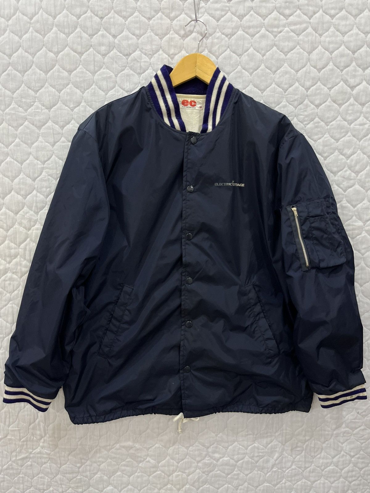 image of F. Electric Cottage Hypebeast Varsity Style Jacket in Blue Black, Men's (Size Large)