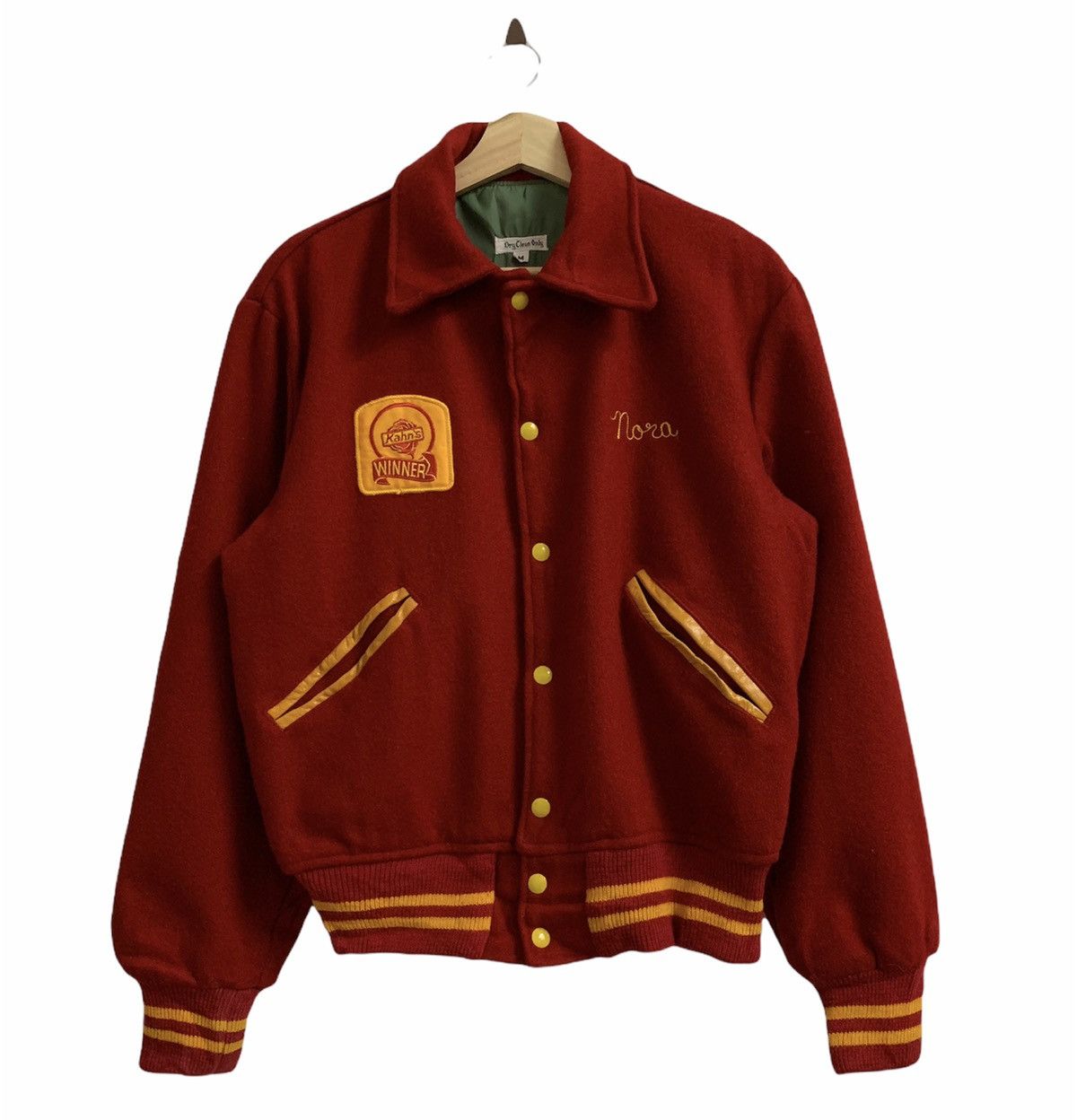 image of Oldvarsitystadium x Varsity Jacket Vintage Kahn’S Winner Wool Varsity Jacket in Red (Size Small)