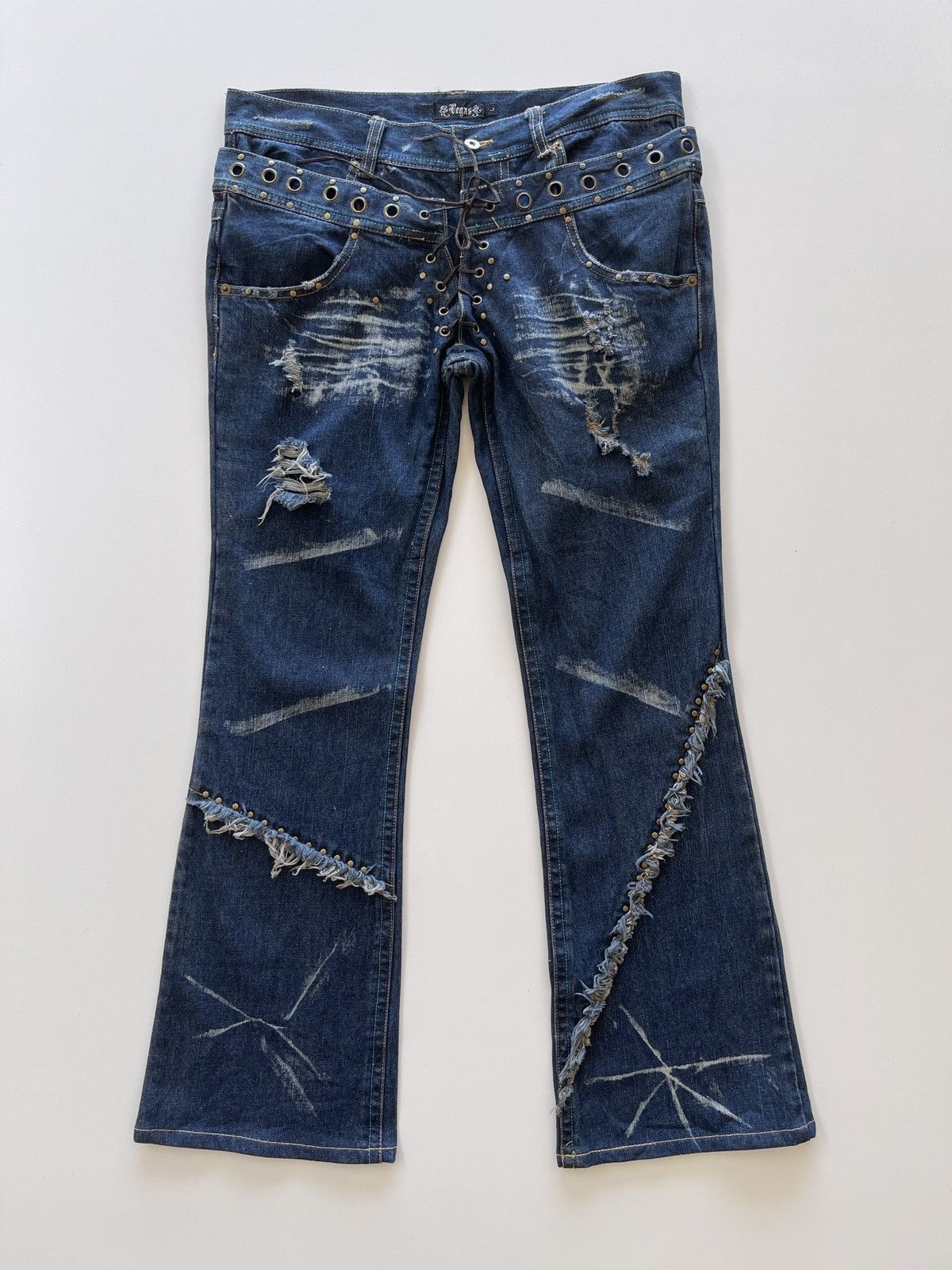Vintage Double waist Distressed Flared Rockabily Denim Size 34" / US 12 / IT 48 - 7 Thumbnail