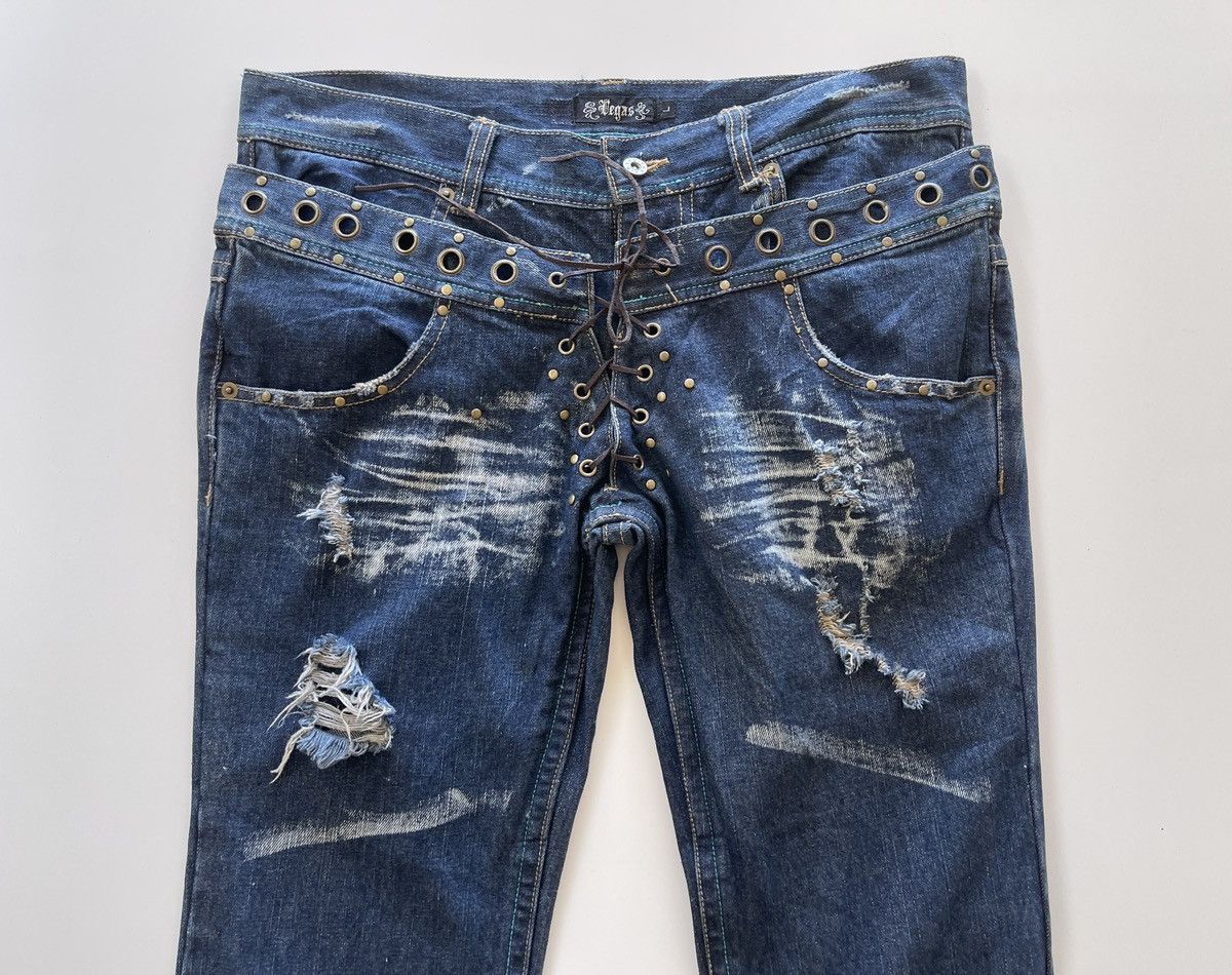 Vintage Double waist Distressed Flared Rockabily Denim Size 34" / US 12 / IT 48 - 3 Thumbnail