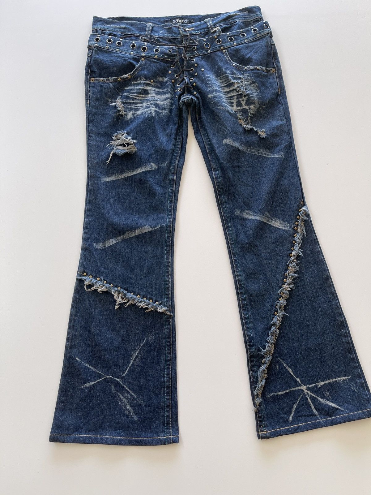 Vintage Double waist Distressed Flared Rockabily Denim Size 34" / US 12 / IT 48 - 4 Thumbnail