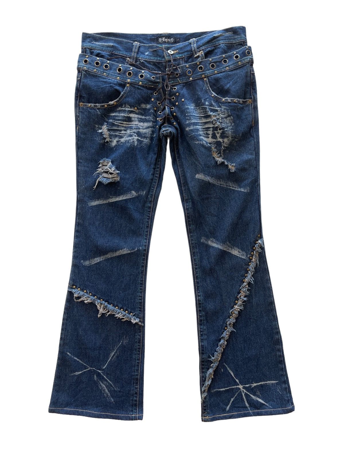 Vintage Double waist Distressed Flared Rockabily Denim Size 34" / US 12 / IT 48 - 1 Thumbnail