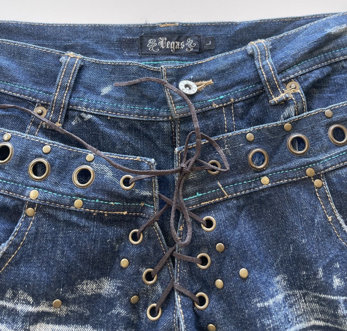 Vintage Double waist Distressed Flared Rockabily Denim Size 34" / US 12 / IT 48 - 10 Thumbnail