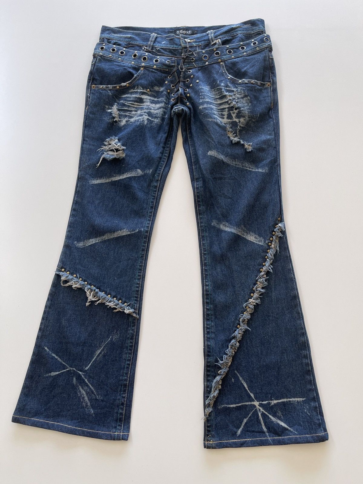 Vintage Double waist Distressed Flared Rockabily Denim Size 34" / US 12 / IT 48 - 5 Thumbnail