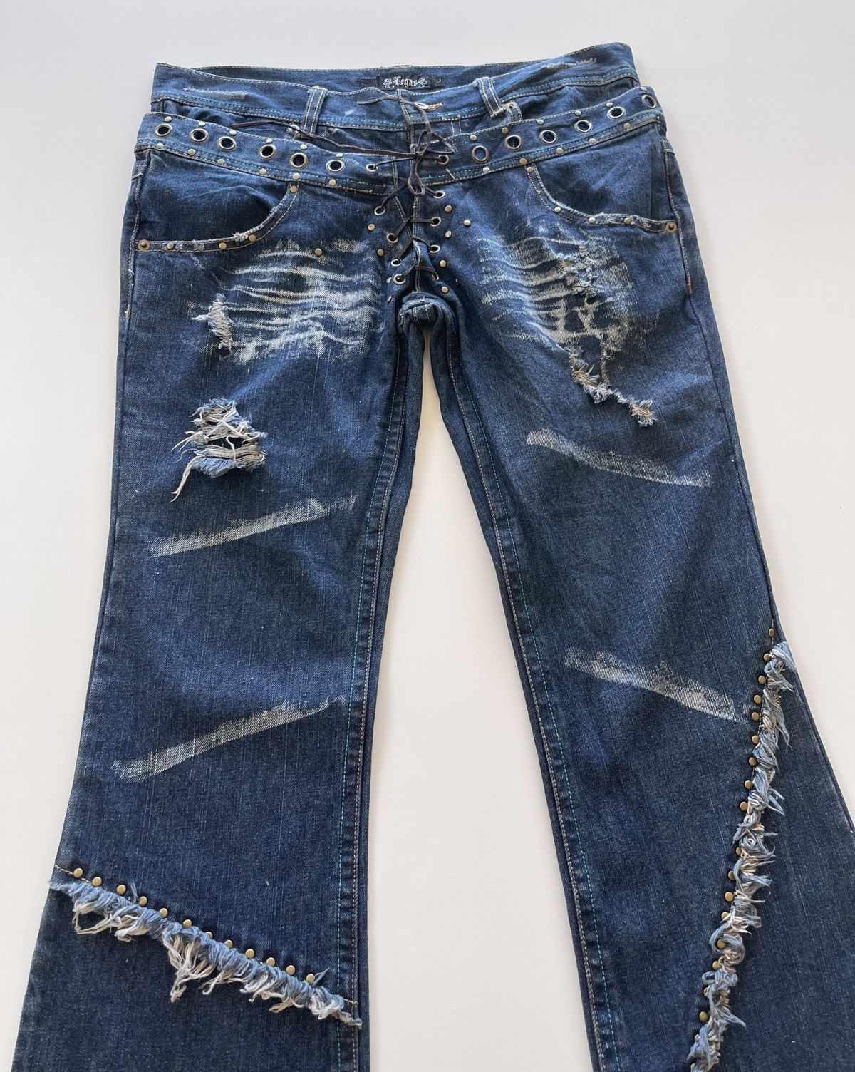 Vintage Double waist Distressed Flared Rockabily Denim Size 34" / US 12 / IT 48 - 6 Thumbnail