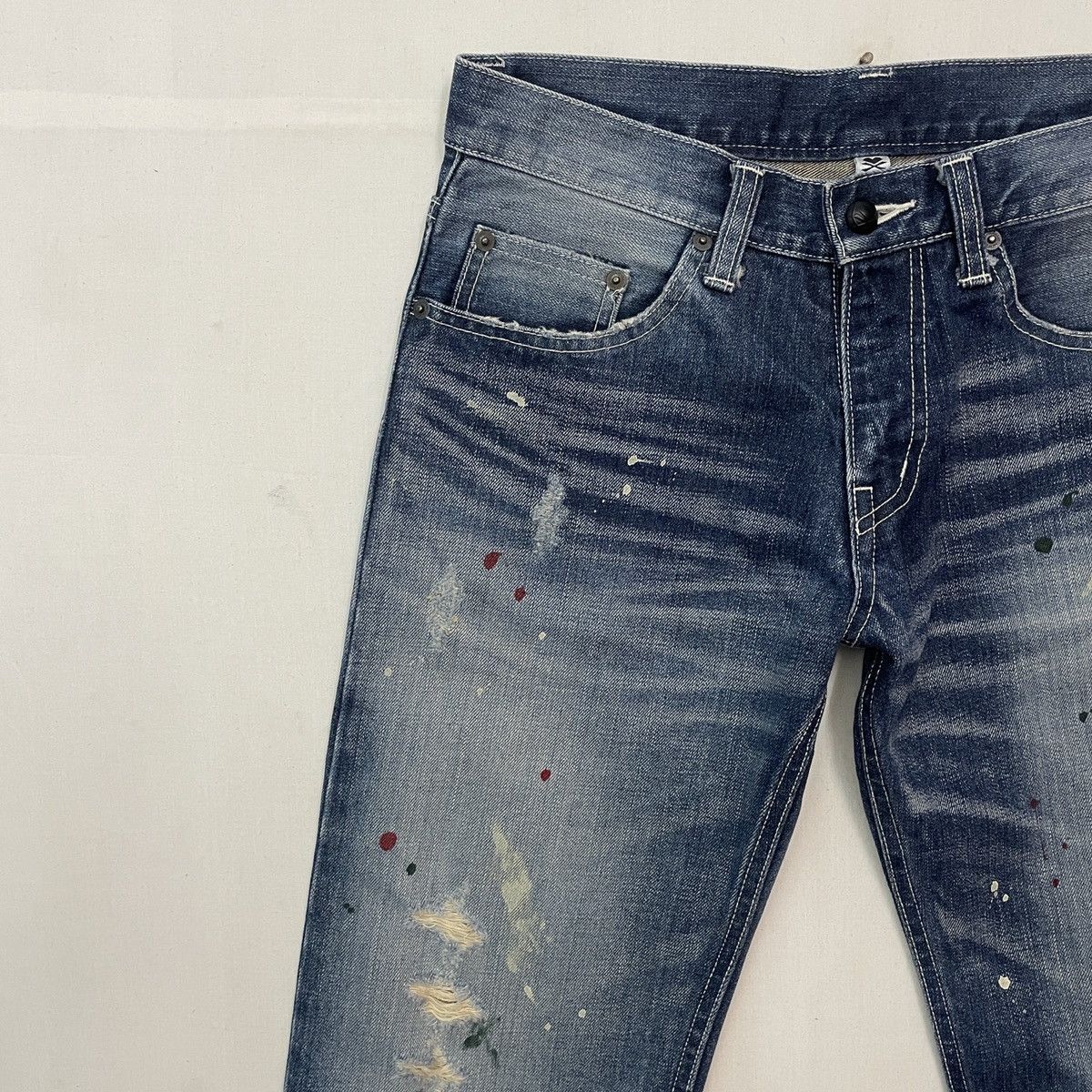 10 Deep × Japanese Brand Vintage DEEP Distreesed Splish Painter Denim Jeans Pants Size US 30 / EU 46 - 4 Thumbnail