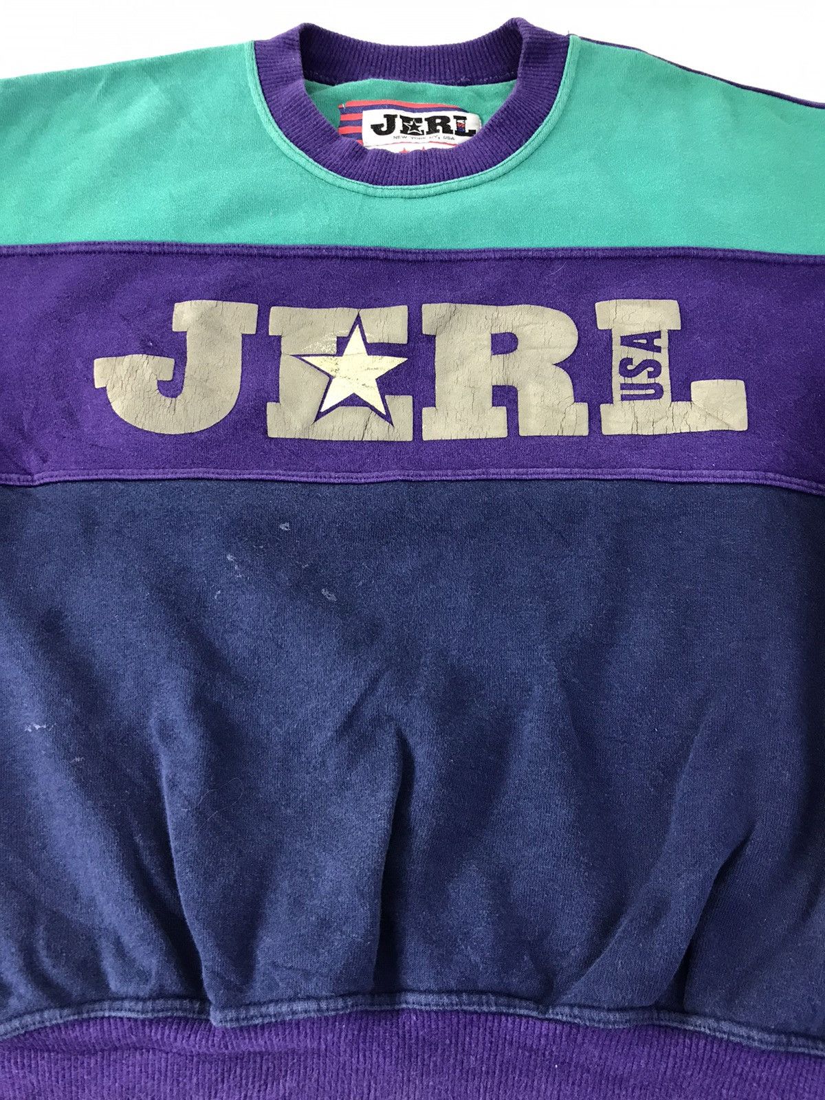 Jerzees × Vintage JERL New York Usa Spell Out Colour Block Crewneck K938j Size US M / EU 48-50 / 2 - 2 Thumbnail