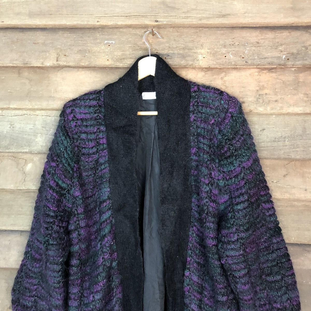 Japanese Brand Incotri Purple Patterned Cardigan knitwear mohair shag#6757 Size US XL / EU 56 / 4 - 2 Thumbnail
