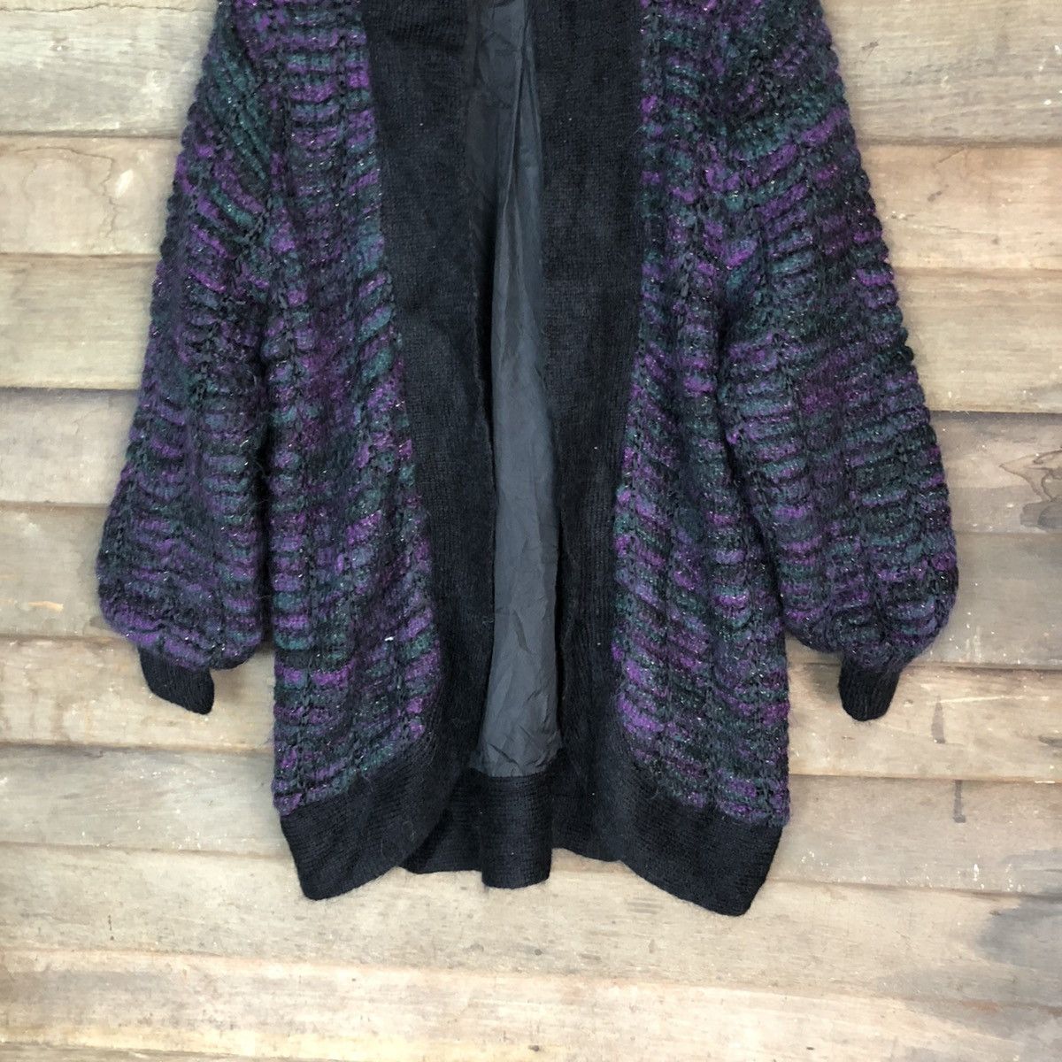Japanese Brand Incotri Purple Patterned Cardigan knitwear mohair shag#6757 Size US XL / EU 56 / 4 - 3 Thumbnail