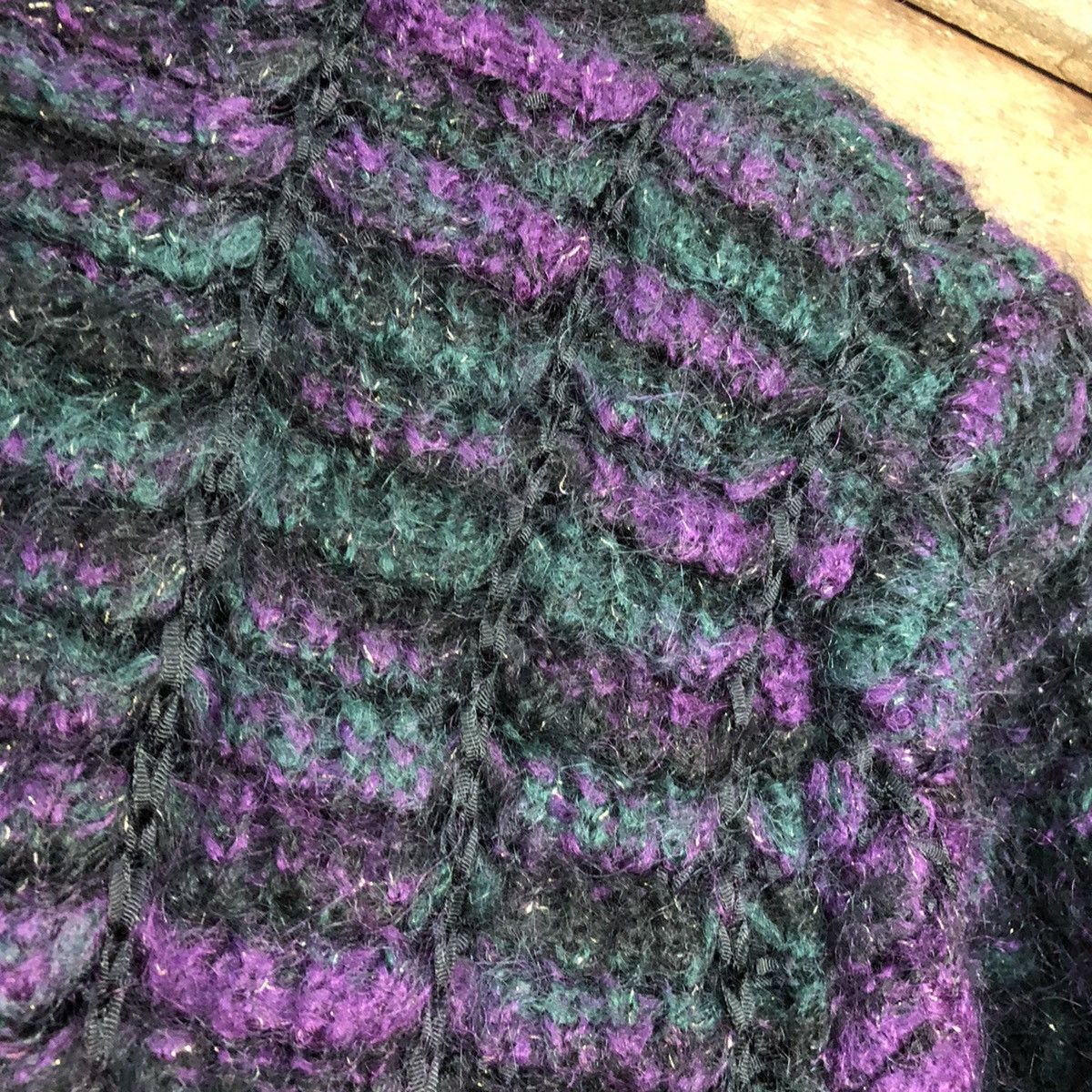 Japanese Brand Incotri Purple Patterned Cardigan knitwear mohair shag#6757 Size US XL / EU 56 / 4 - 9 Thumbnail