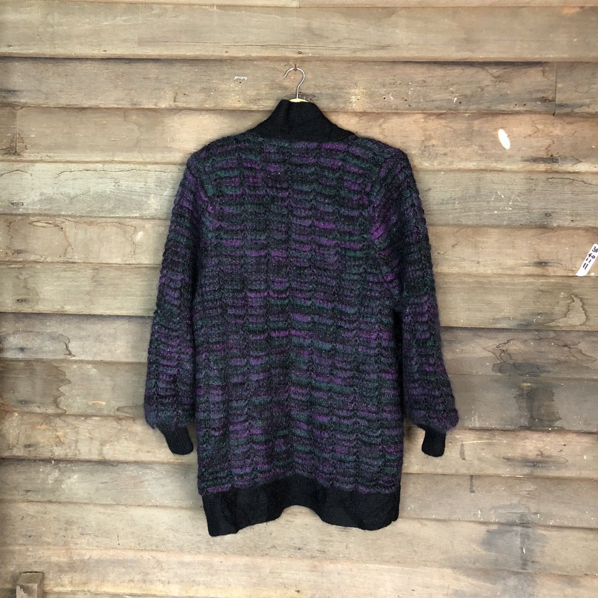 Japanese Brand Incotri Purple Patterned Cardigan knitwear mohair shag#6757 Size US XL / EU 56 / 4 - 8 Thumbnail