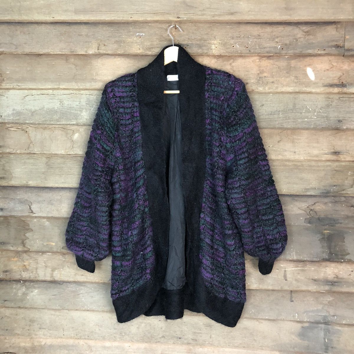 image of Art x Patterned Cardigans Incotri Purple Patterned Cardigan Knitwear Mohair Shag6757 (Size XL)