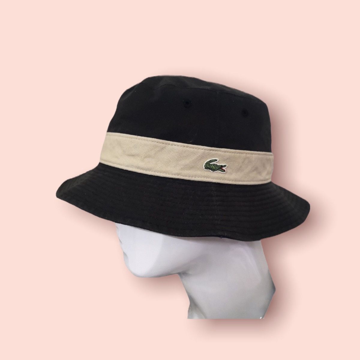 image of VTG Japan Lacoste Reversible Bucket Hat in Black/Blue, Men's