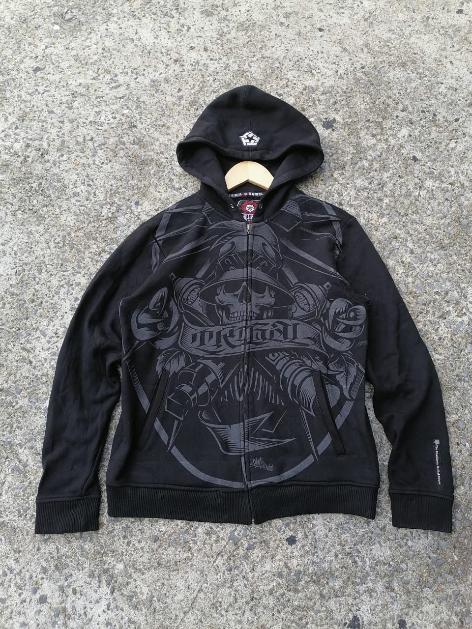 Tribal Skulls Overprint Zipper Hoodie
