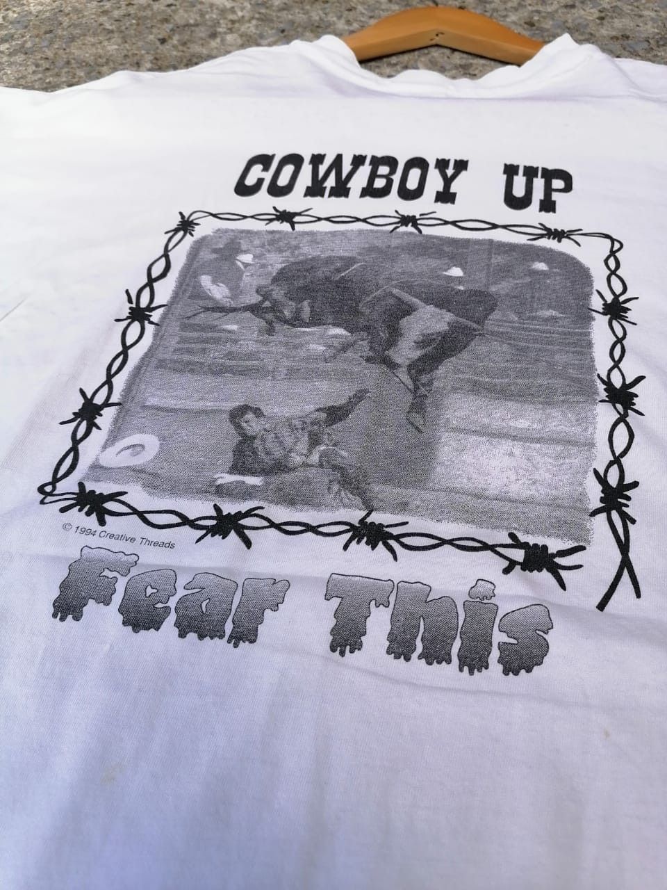 Hanes × Vintage Vintage 90s Cowboy Up Fear This Photo Tee Size US XL / EU 56 / 4 - 5 Thumbnail