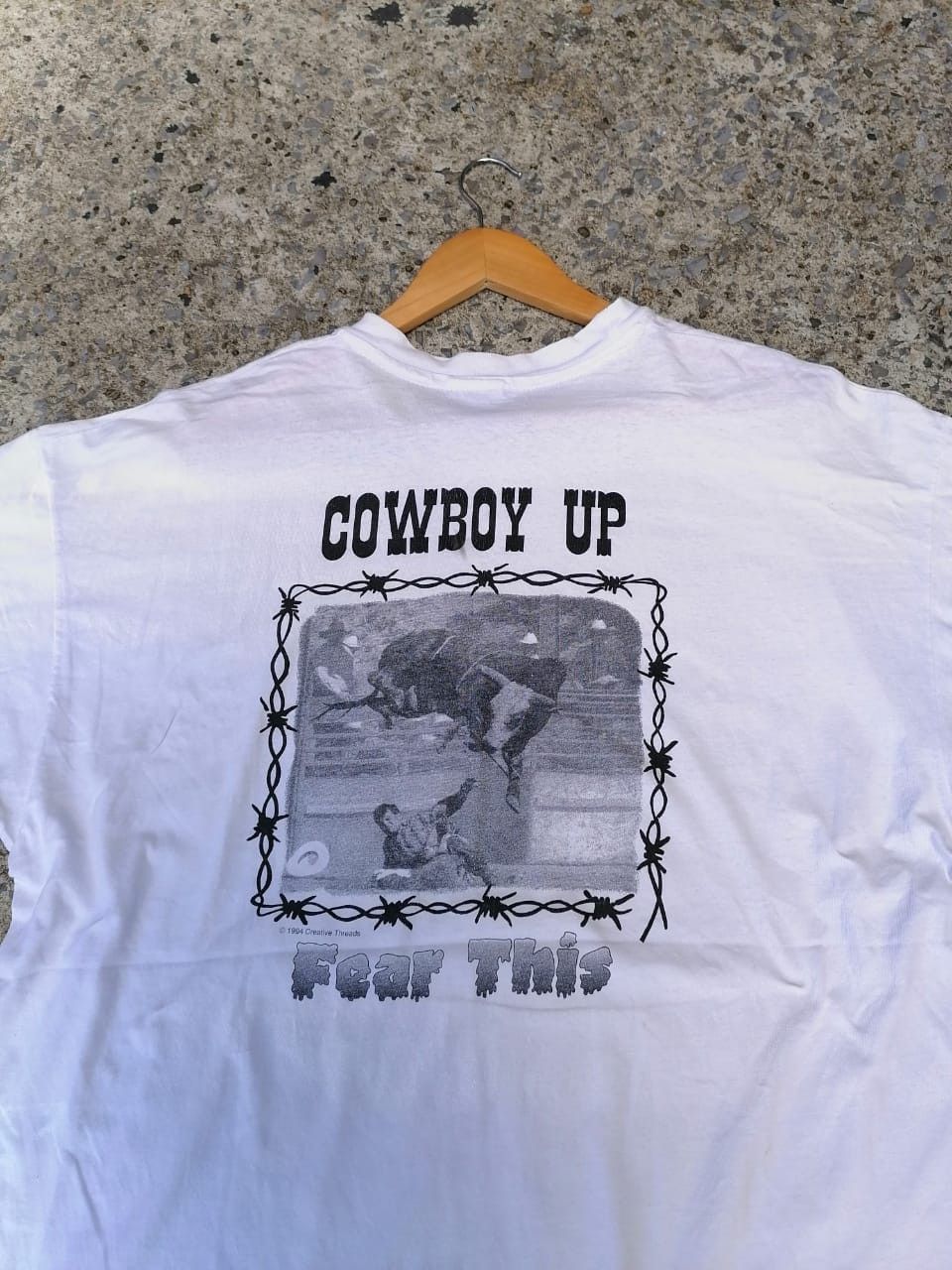 Hanes × Vintage Vintage 90s Cowboy Up Fear This Photo Tee Size US XL / EU 56 / 4 - 4 Thumbnail