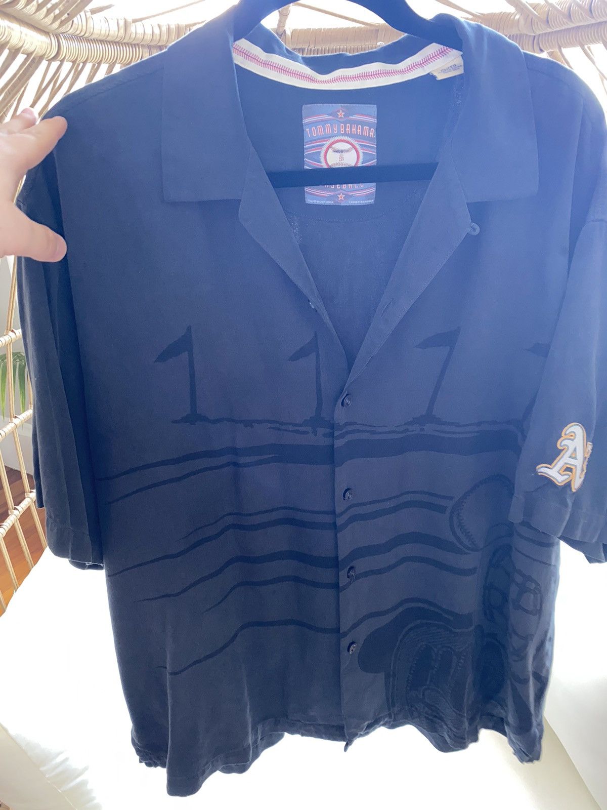 Tommy Bahama Black Baseball Camp Sleeve Shirt