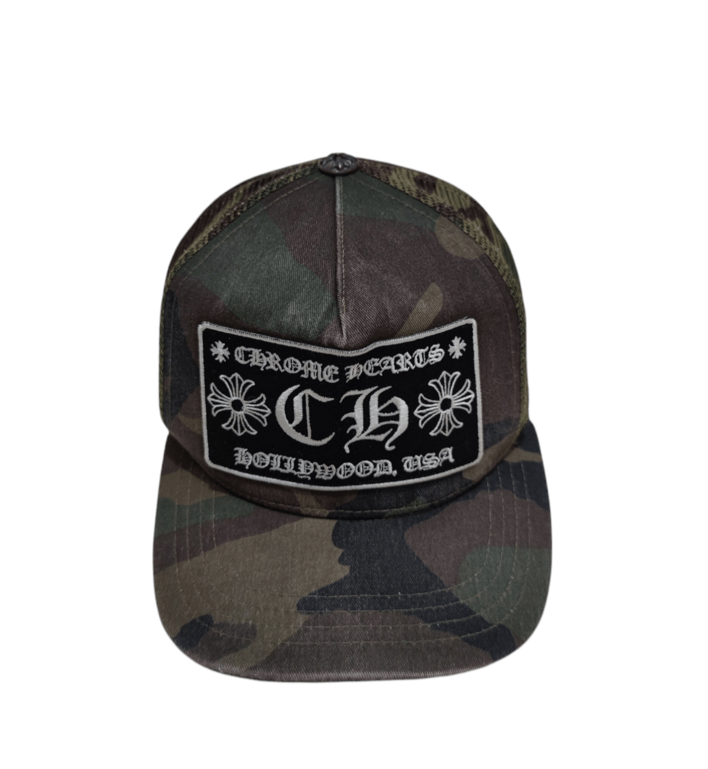image of Chrome Hearts Chrom Hearts Camo Trucker Hat, Men's