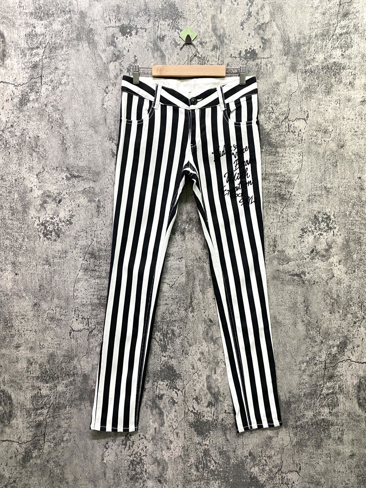 image of Archival Clothing Japan Made Glam Rock By Ziddy Striped Super Skinny Pants in Black White (Size 28)