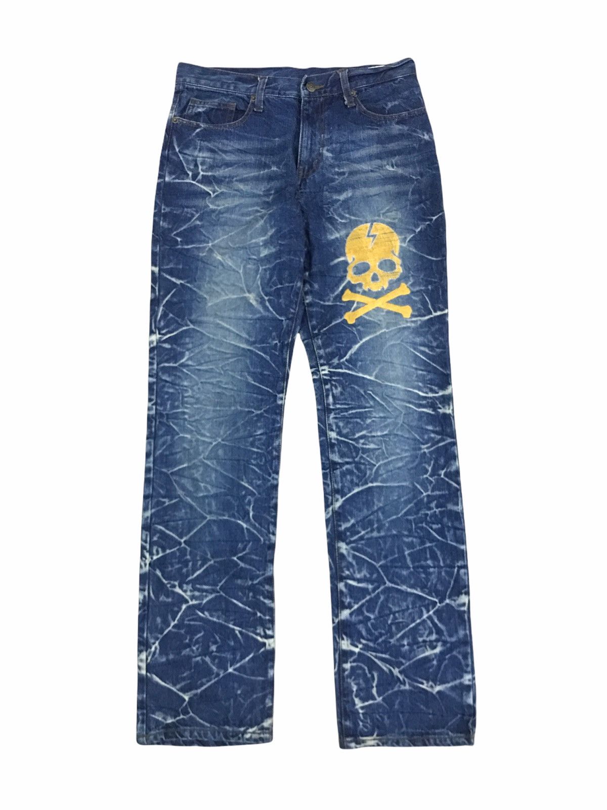 image of Skulls Sun Lucas Distressed Embroidered Skull Jeans in Blue Distressed (Size 30)