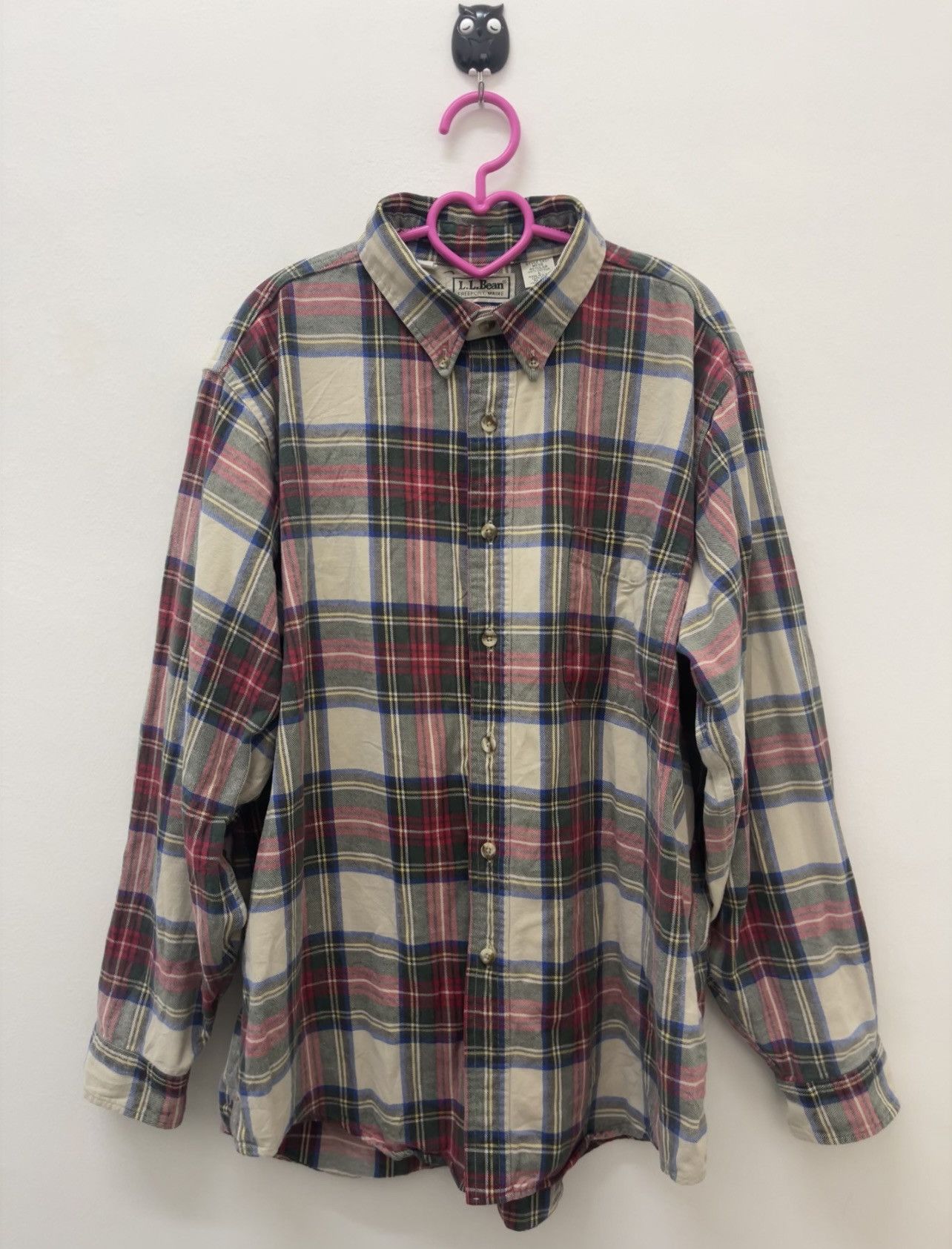 image of L L Bean x Made In USA Vintage Ll Bean Plaid Tartan Single Pocket Button Up, Men's (Size Large)