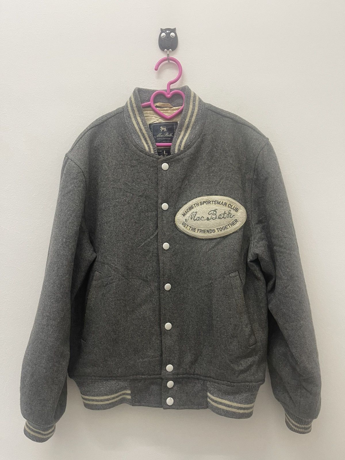image of Macbeth Sportsman Club Wool Bomber Varsity in Grey, Men's (Size Large)