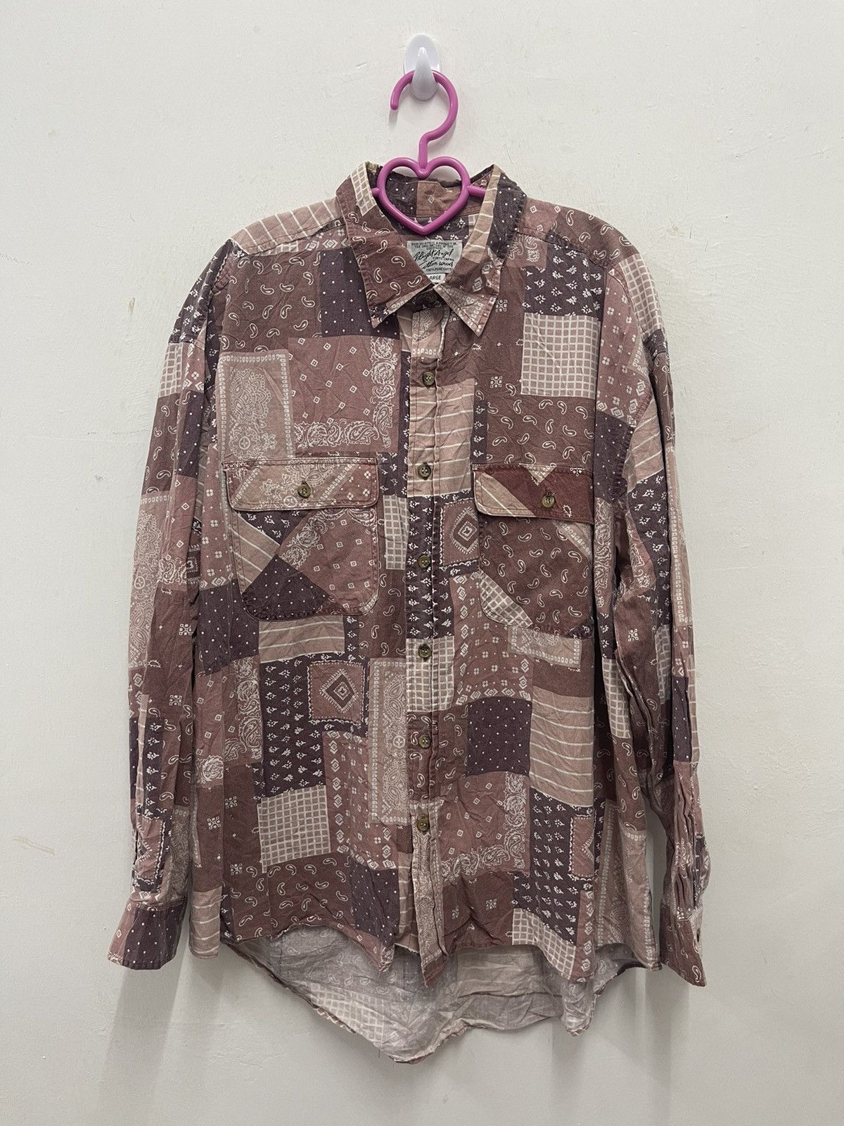 image of Vintage Paisley Bandana Patchwork Button Up Shirt, Men's (Size Large)