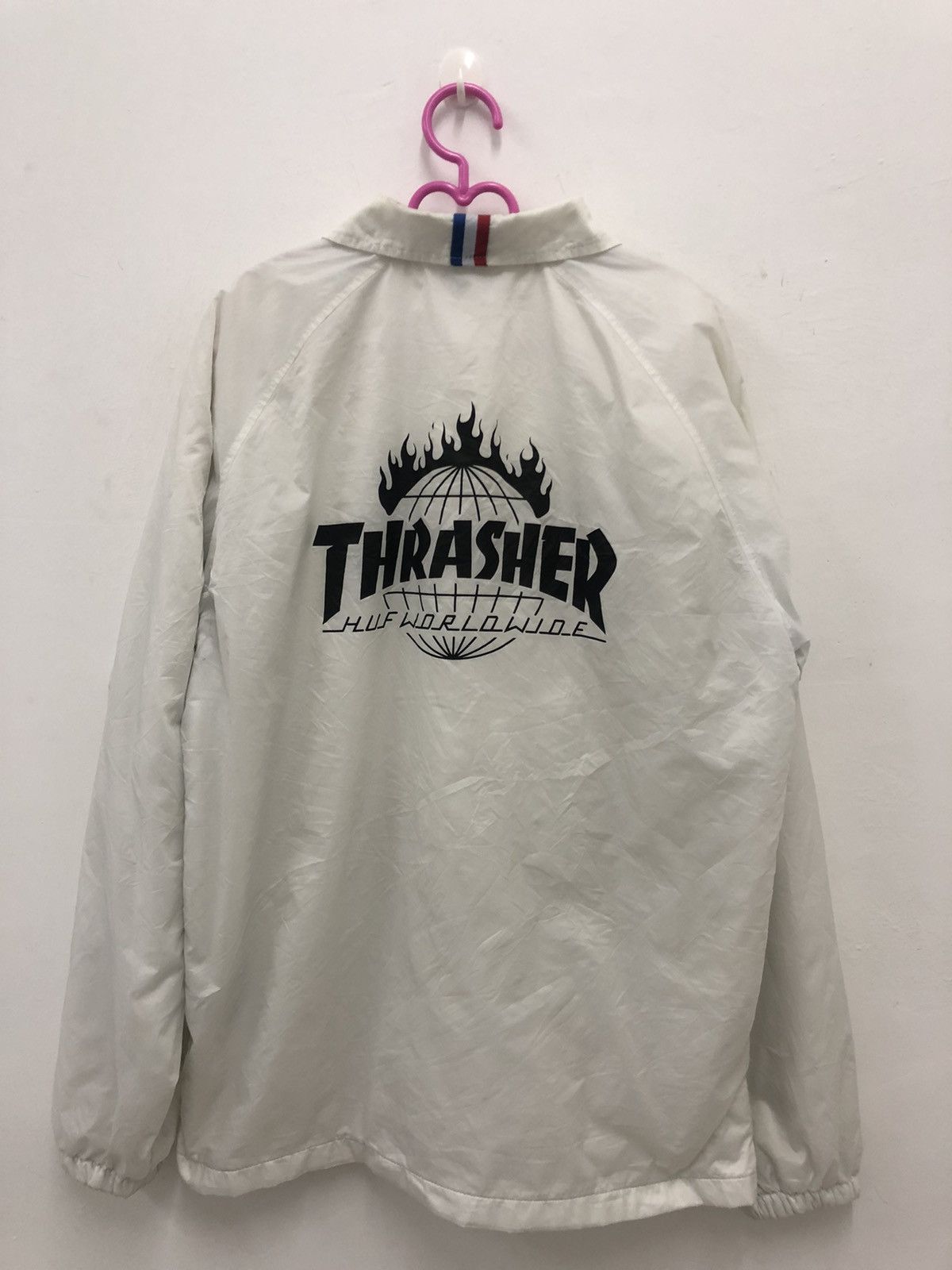 image of Huf Worldwide X Thrasher Spell Out Big Logo Sweater in White, Men's (Size Small)