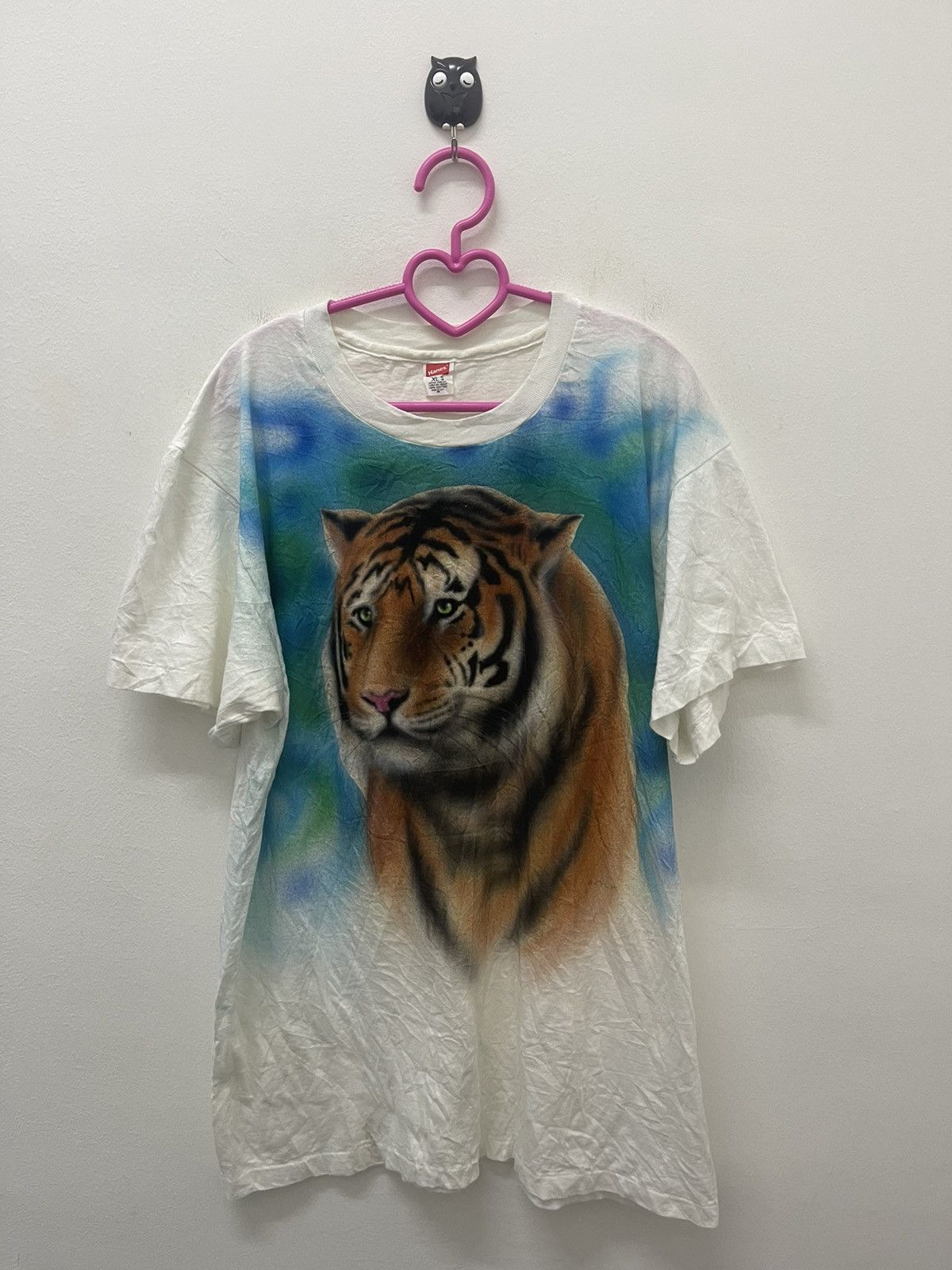 image of Animal Tee x Art 80's Vintage Tiger Paint Art Hanes Made In Usa Tee in White, Men's (Size XL)