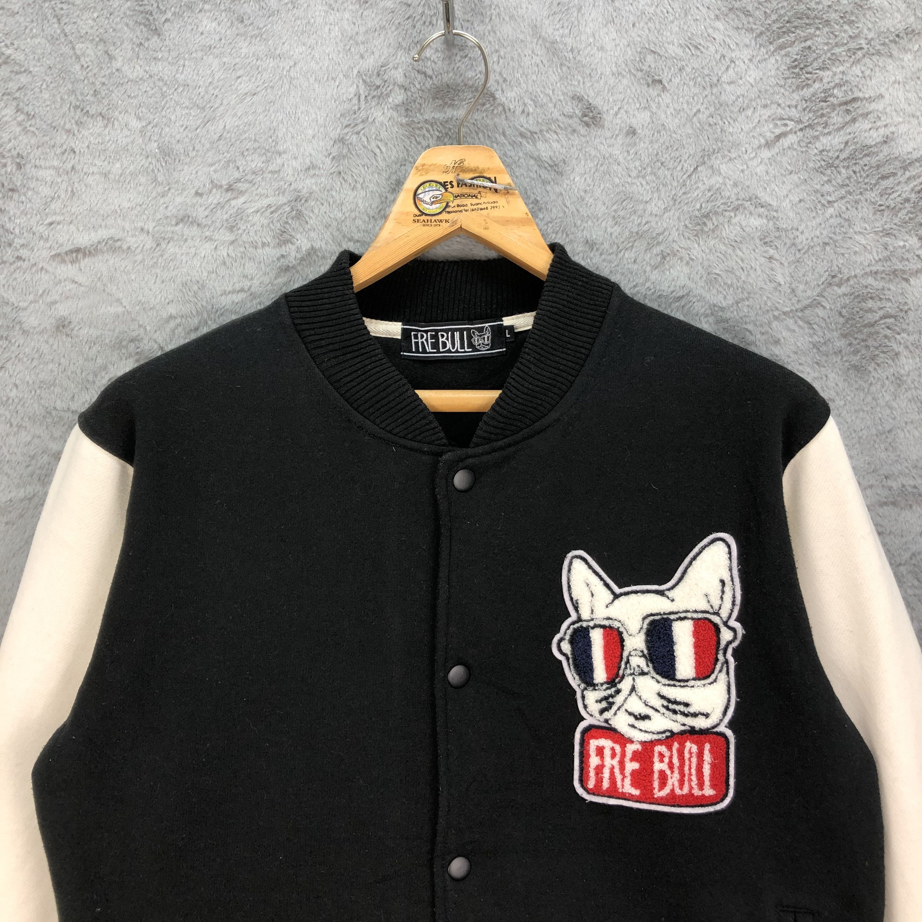 Japanese Brand FRE BULL Patches Logo Varsity Sweater #4822-172 Size US L / EU 52-54 / 3 - 2 Thumbnail