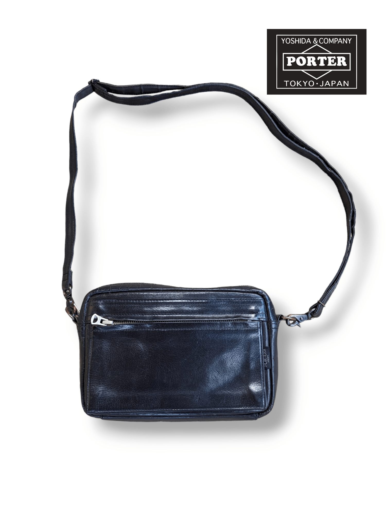 Authentic Porter Yoshida Leather Sling Bag in Black, Men's