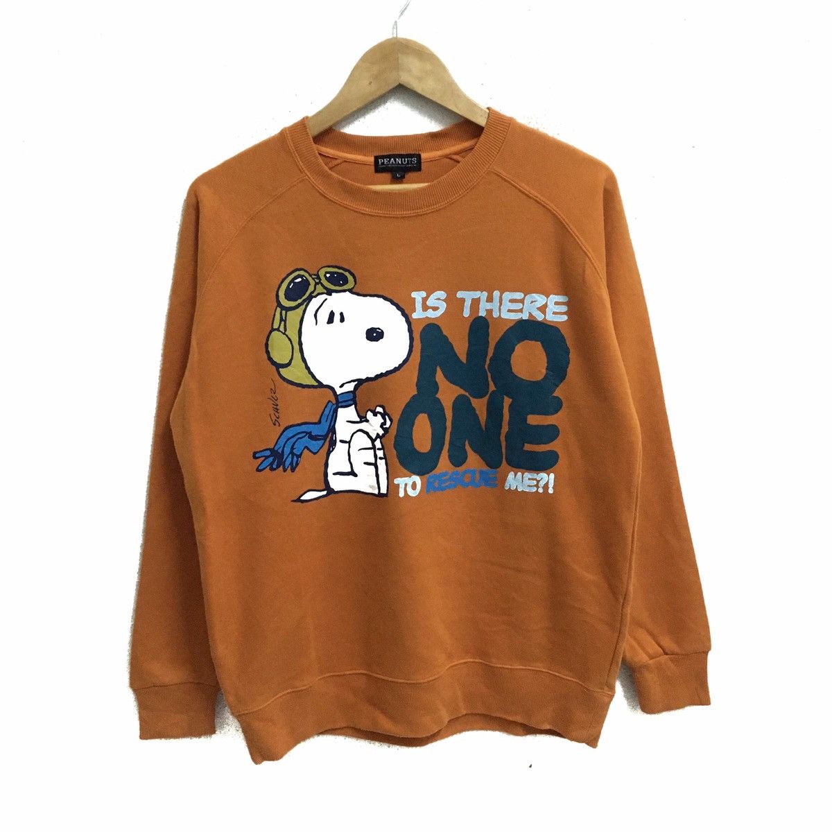 image of Cartoon Network x Peanuts Vintage Peanuts Snoopy Cartoon Sweatshirts Jumper Pullover in Orange (Siz