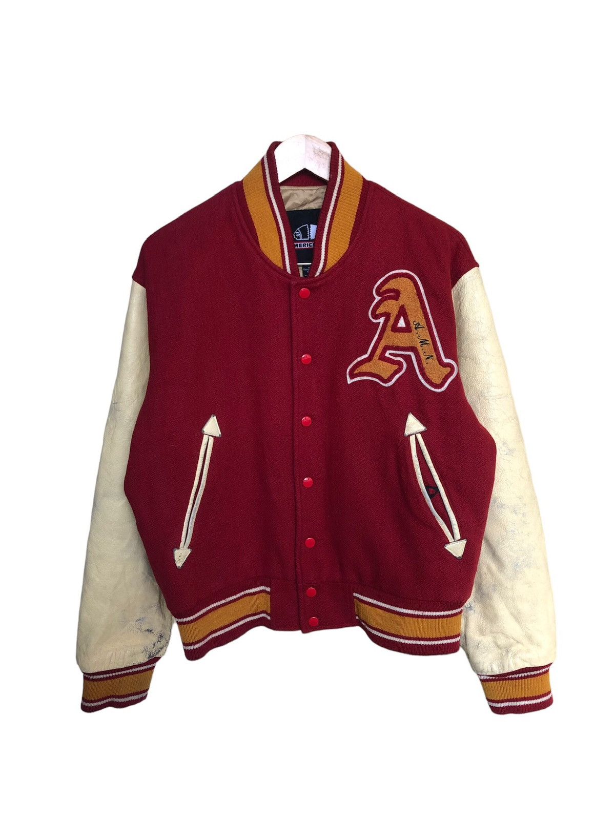 Vintage Vintage Americanino Arm Leather Varsity Jacket Size US L / EU 52-54 / 3 - 1 Thumbnail