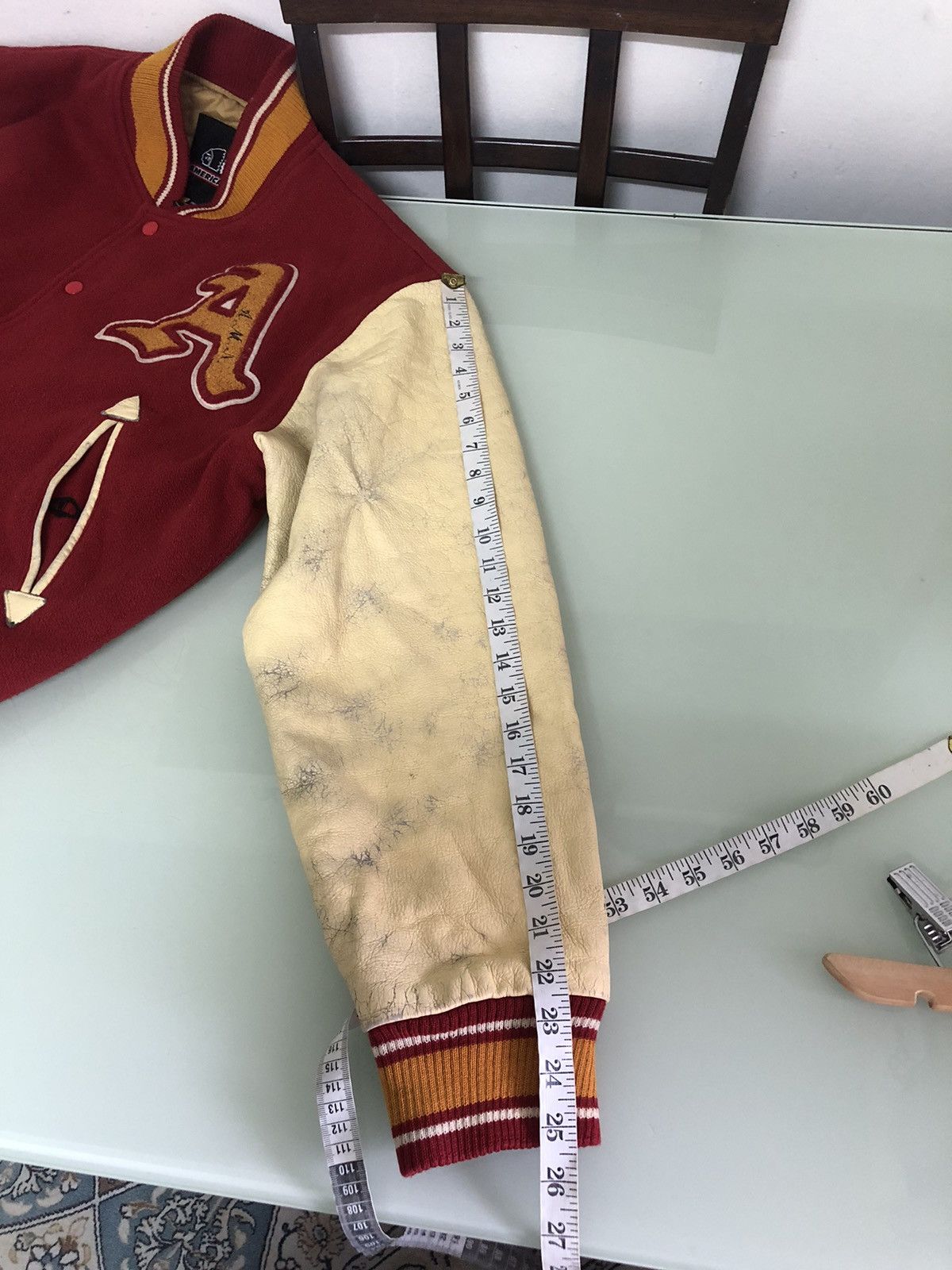Vintage Vintage Americanino Arm Leather Varsity Jacket Size US L / EU 52-54 / 3 - 23 Thumbnail
