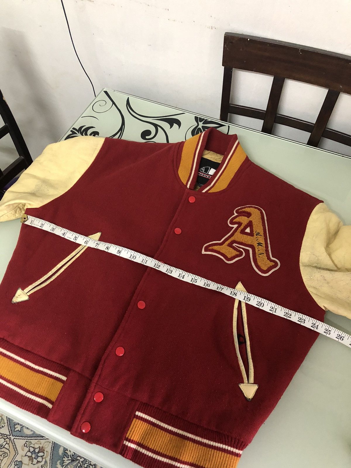 Vintage Vintage Americanino Arm Leather Varsity Jacket Size US L / EU 52-54 / 3 - 20 Thumbnail
