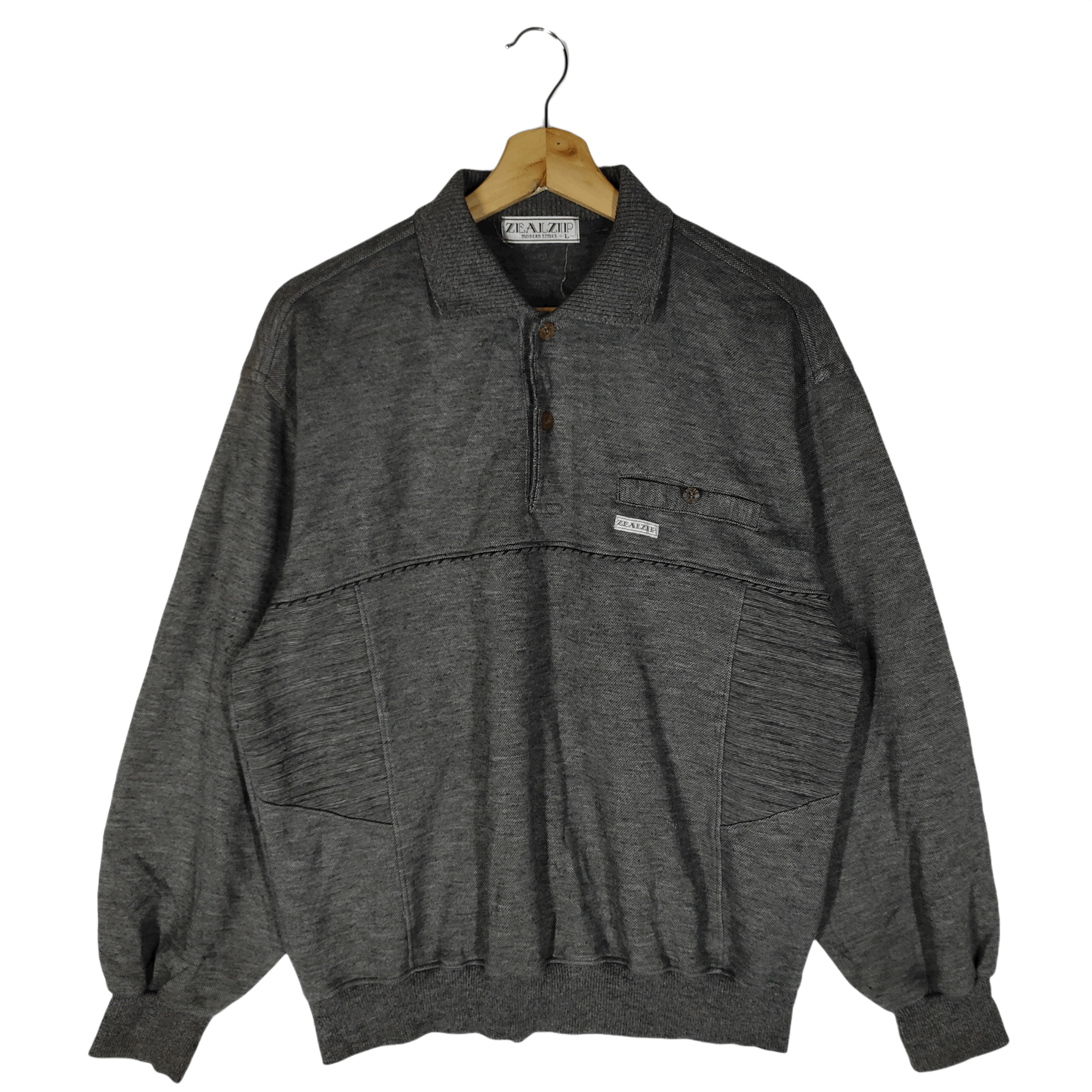 image of Vintage Zealzip Sweaters in Grey, Men's (Size Large)