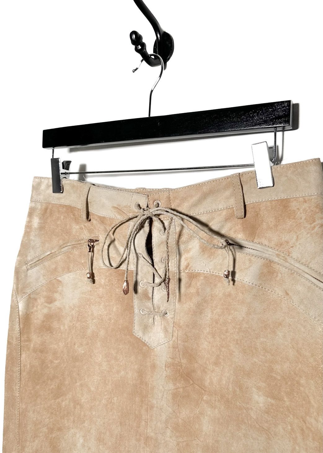 Roberto Cavalli Roberto Cavalli Beige Washed Suede Laced Skirt Size 28" / US 6 / IT 42 - 3 Thumbnail