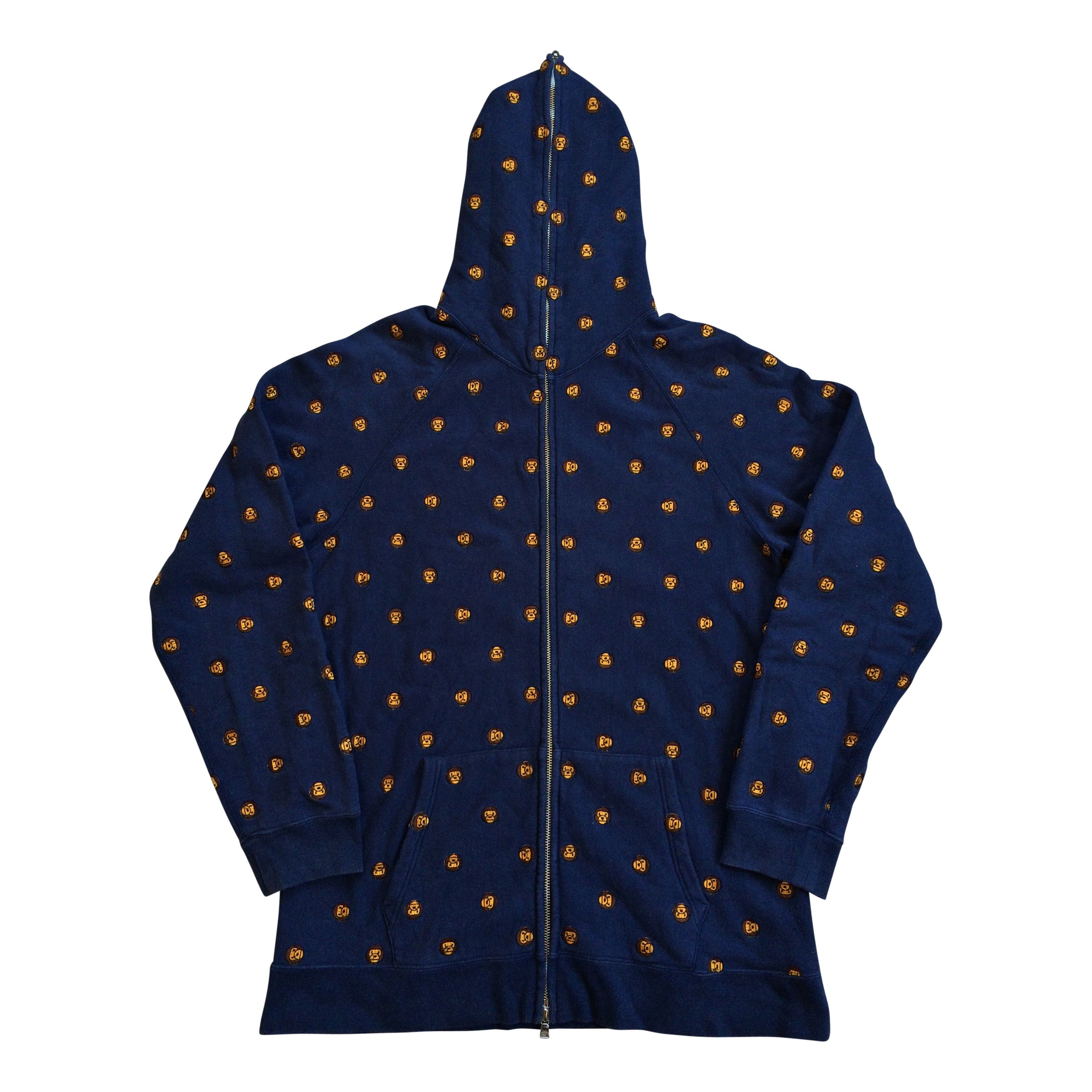 image of Bape Baby Milo Embroidered Full Zip Hoodie in Blue, Men's (Size XL)