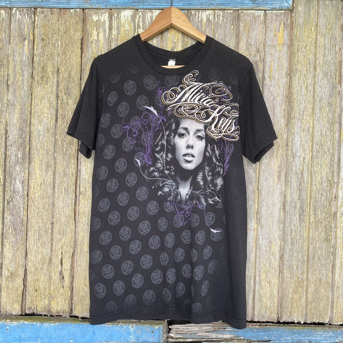 image of Rap Tees Thrashed Faded Alicia Keys American Singer Tee in Black, Men's (Size Medium)